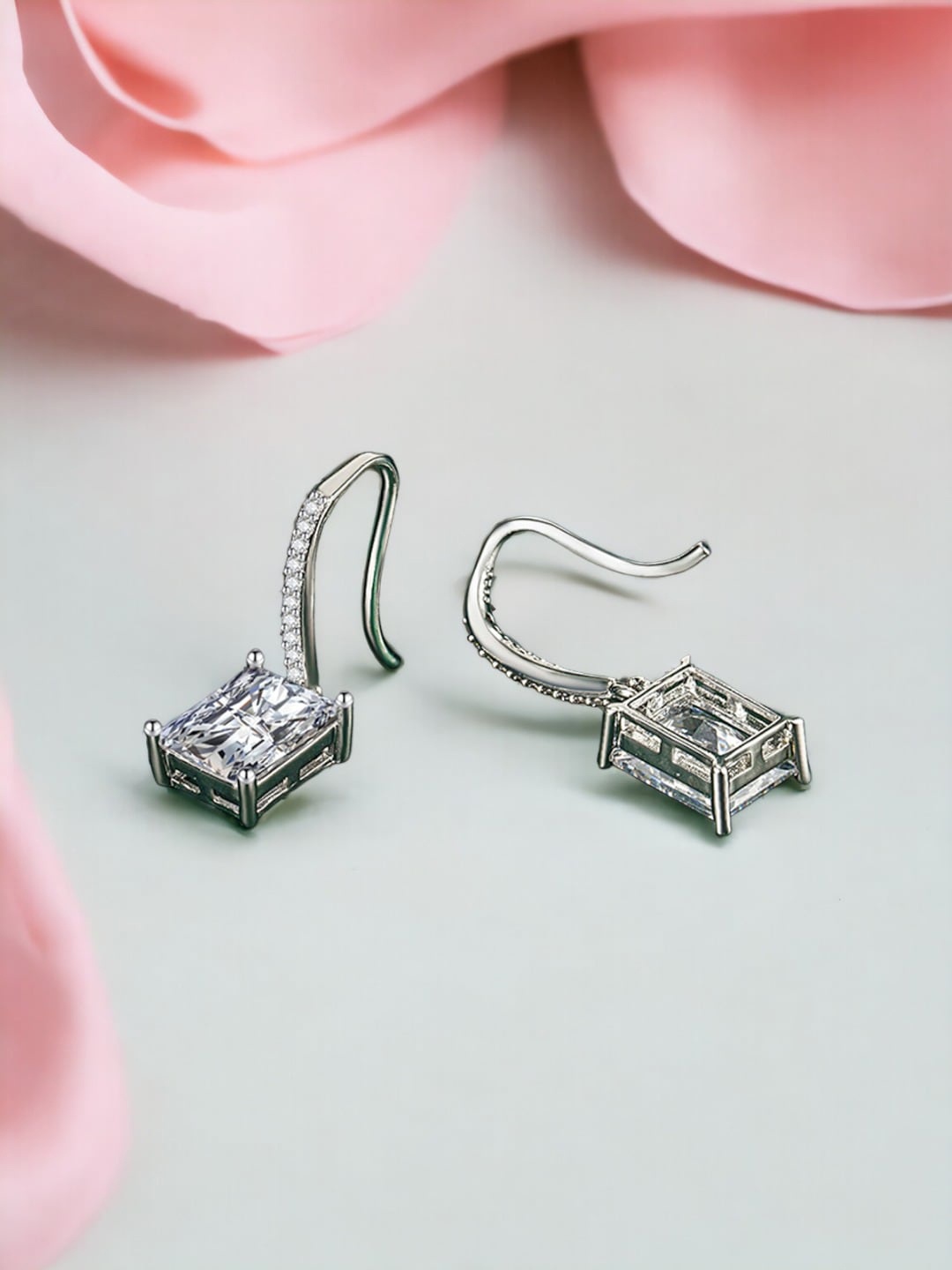 

Designs & You Silver-Plated Cubic Zirconia Geometric Drop Earrings