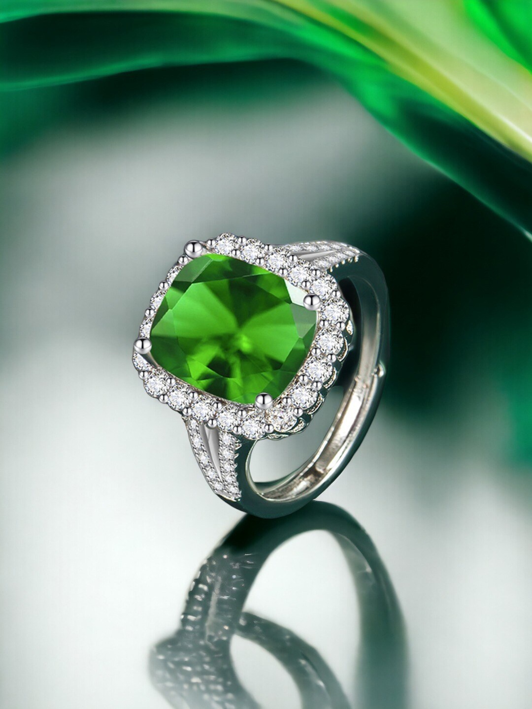 

Designs & You Silver-Plated CZ Stone-Studded Adjustable Finger Ring