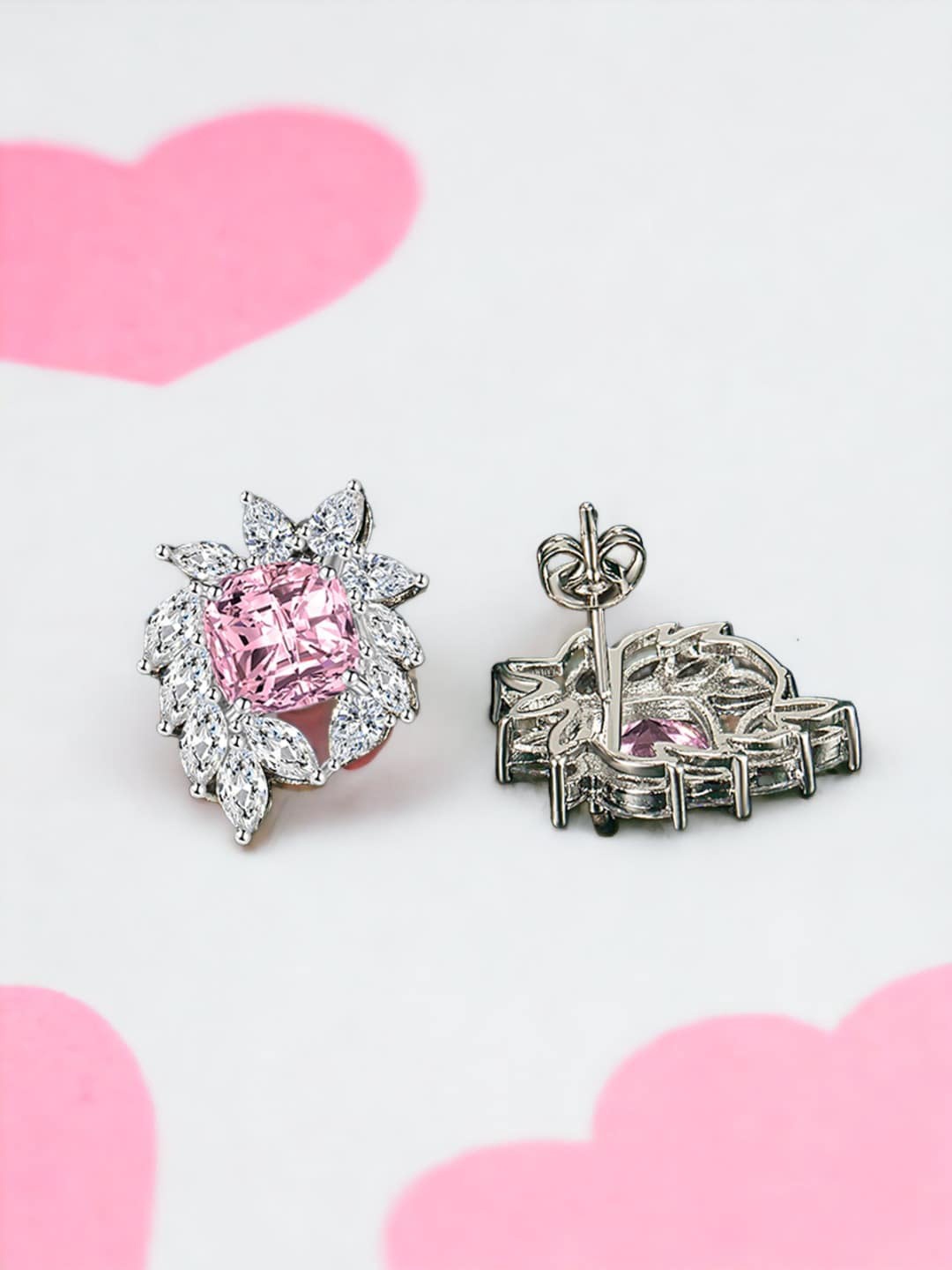 

Designs & You Silver Plated Stone Studded Contemporary Studs Earrings, Pink