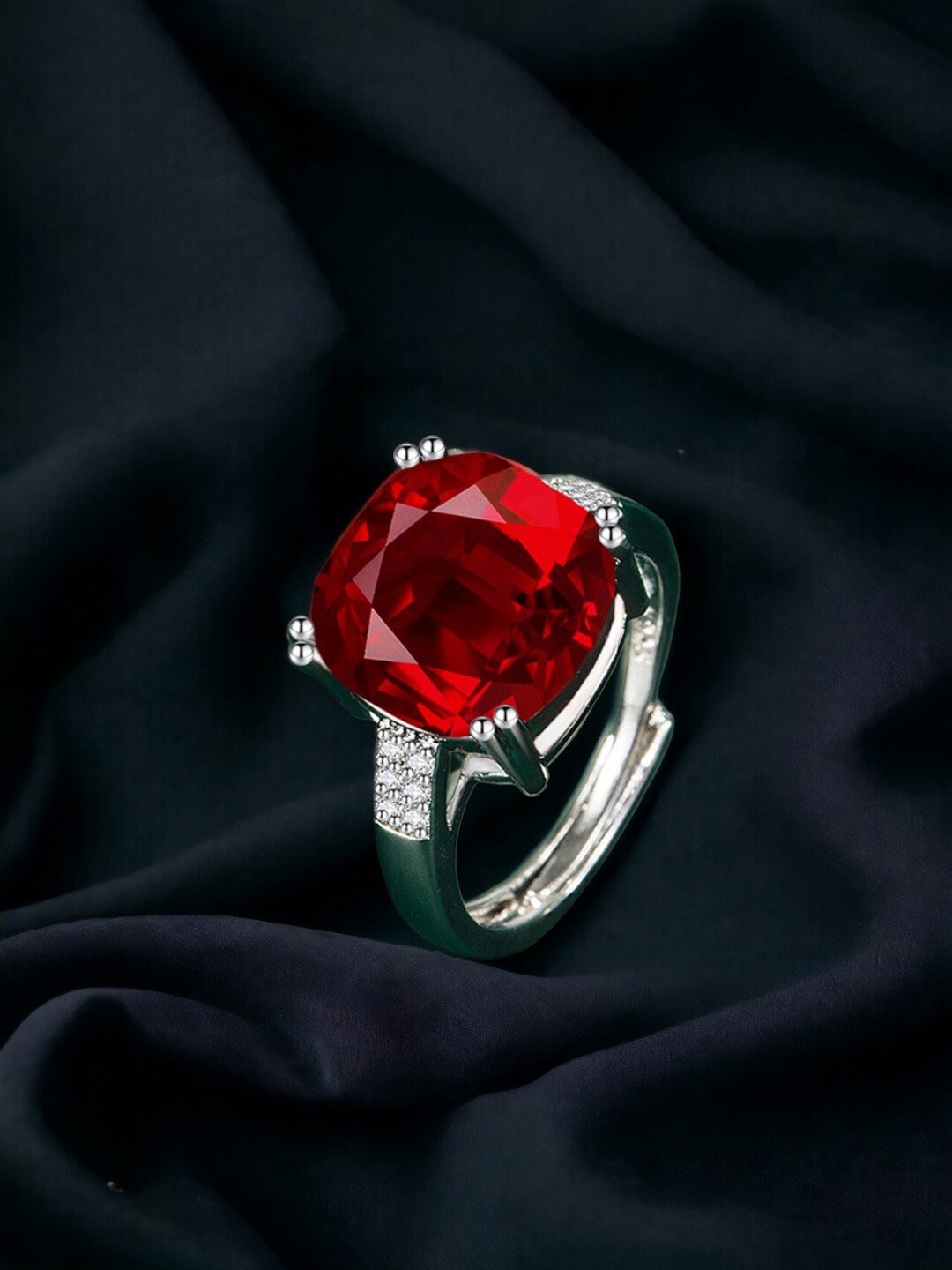

Designs & You Silver-Plated Cubic Zirconia Studded Adjustable Finger Ring