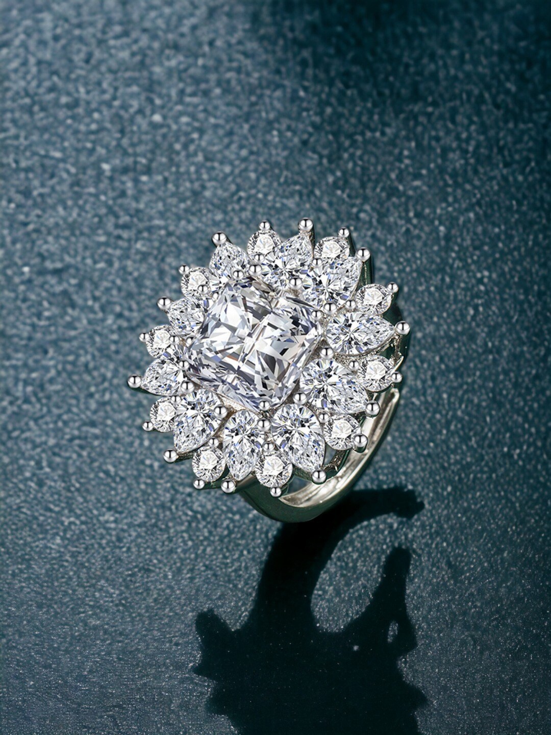 

Designs & You Silver-Plated Cubic Zirconia Studded Adjustable Finger Ring