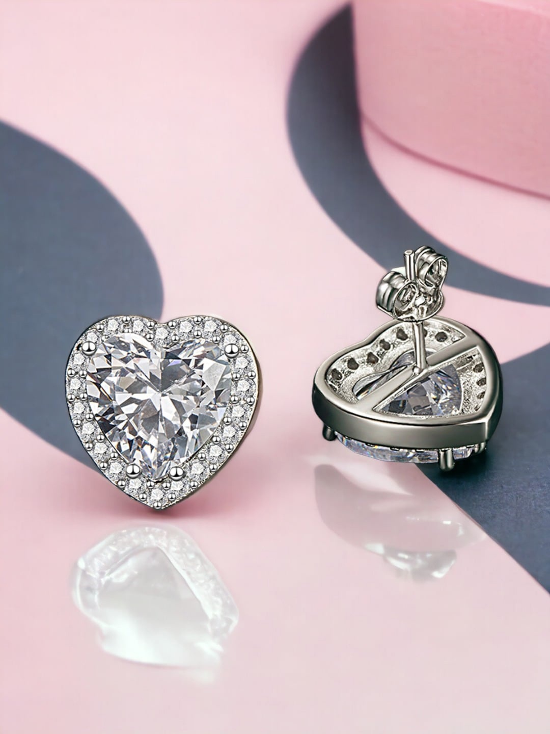 

Designs & You Silver-Plated Heart Shaped Studs Earrings