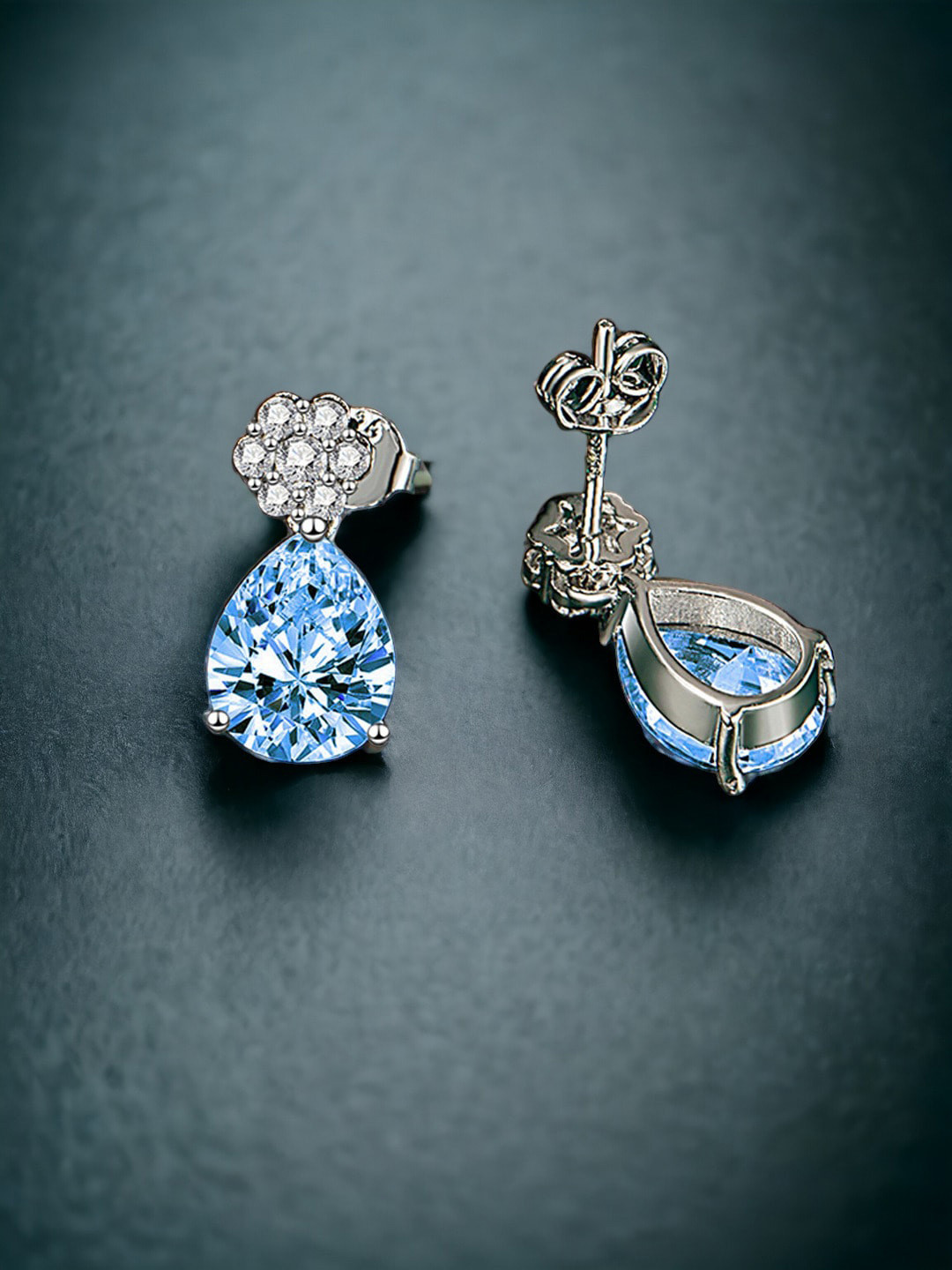 

Designs & You Silver-Plated Cubic Zirconia Studded Contemporary Drop Earrings, Blue