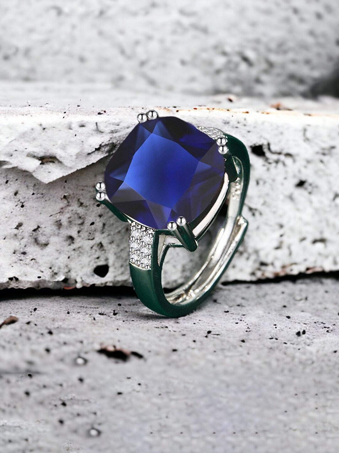 

Designs & You Silver-Plated Cubic Zirconia Studded Adjustable Finger Ring