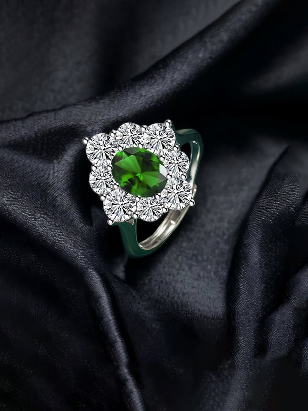 

Designs & You Silver-Plated Cubic Zirconia Studded Adjustable Finger Ring