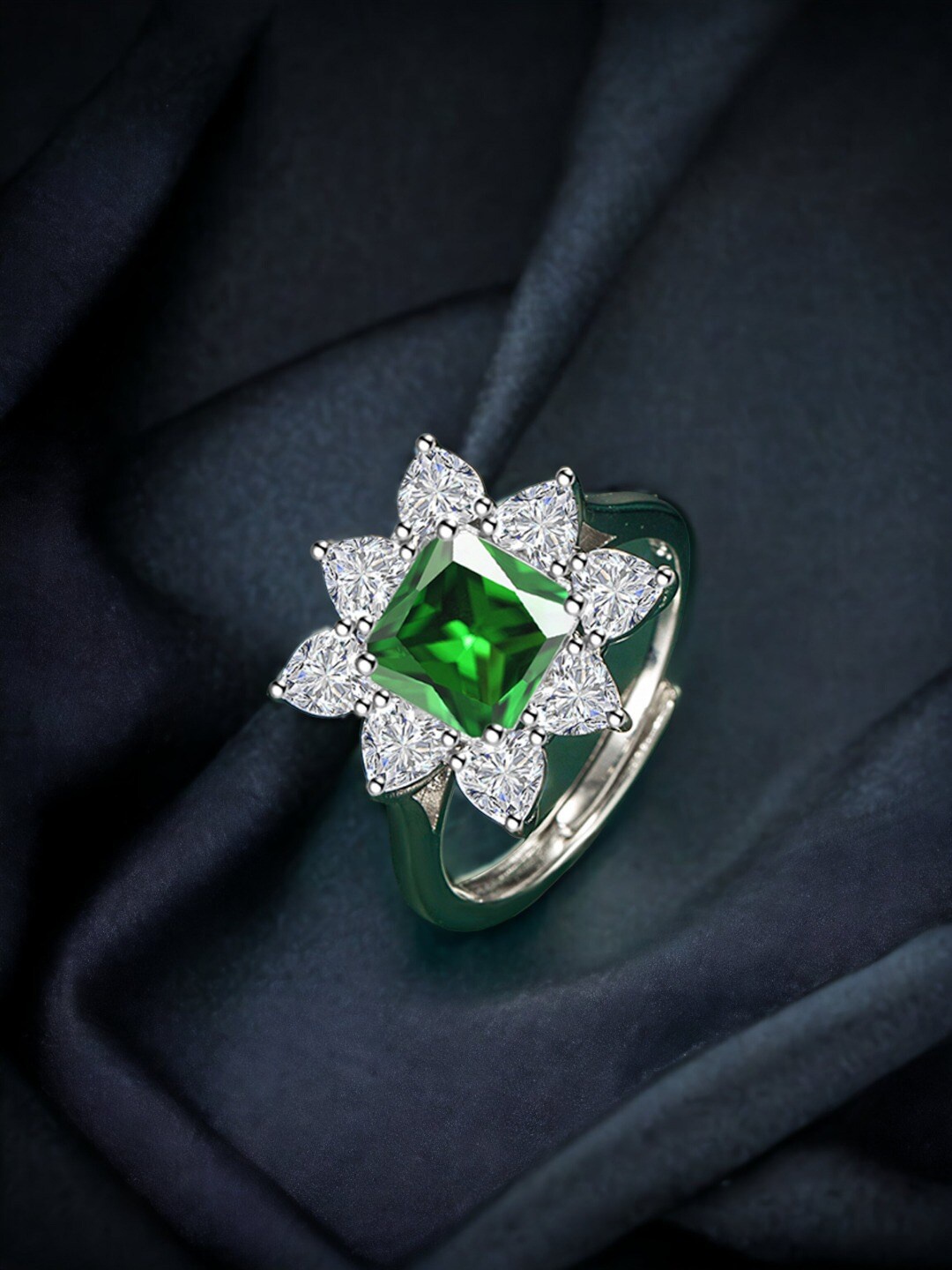 

Designs & You Silver-Plated CZ Stone-Studded Adjustable Finger Ring
