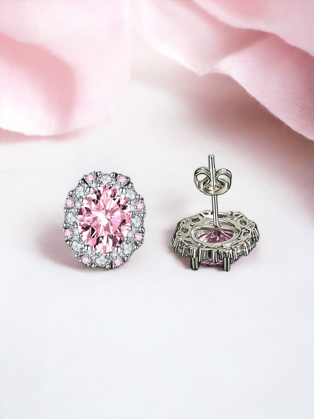 

Designs & You Crushed Ice Cut Cubic Zirconia Studded Silver Plated Stud Earrings