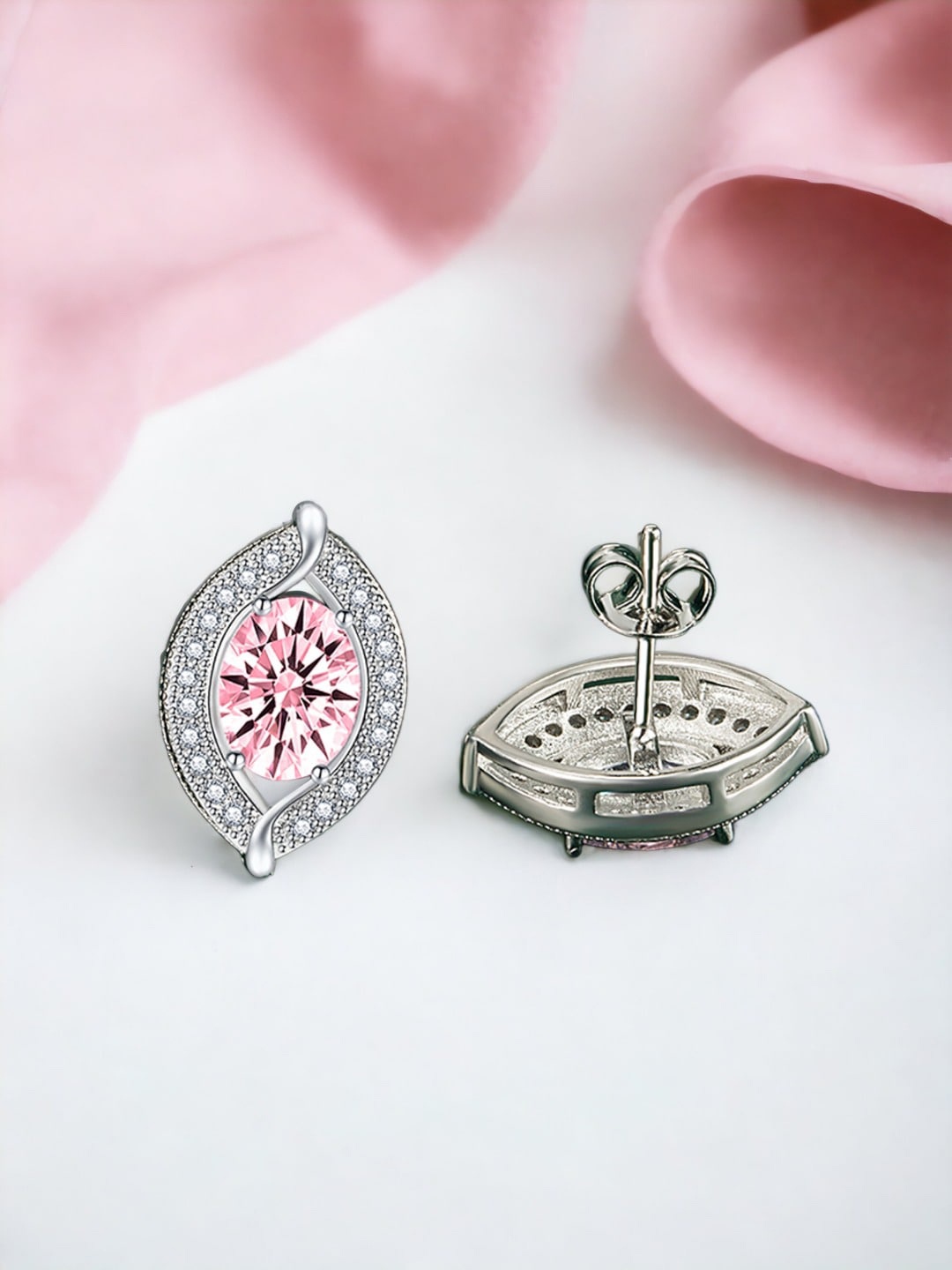 

Designs & You Silver-Plated Cubic Zirconia Studded Contemporary Studs Earrings, Pink