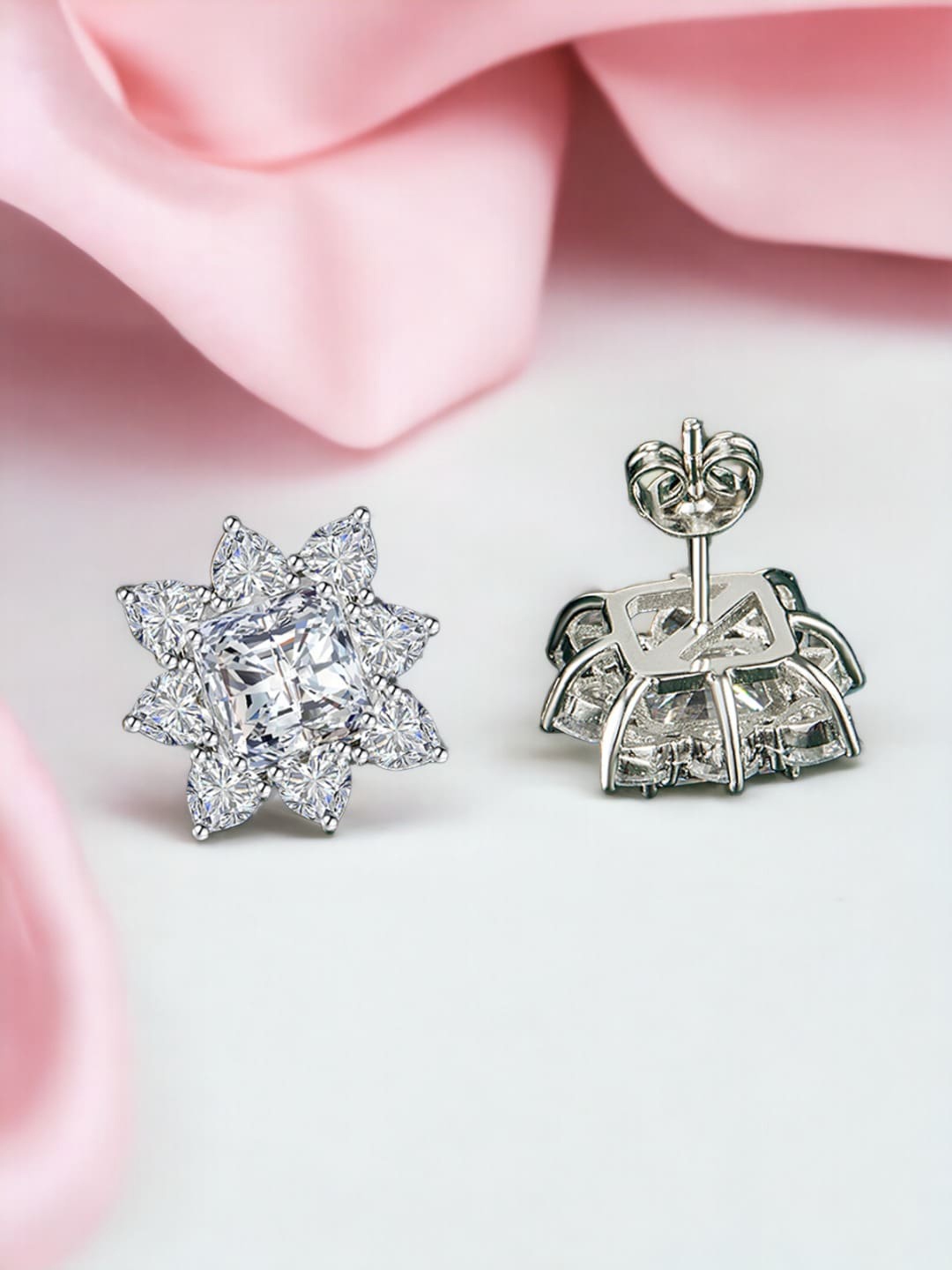 

Designs & You Crushed Ice Cut Cubic Zirconia Studded Silver Plated Stud Earrings