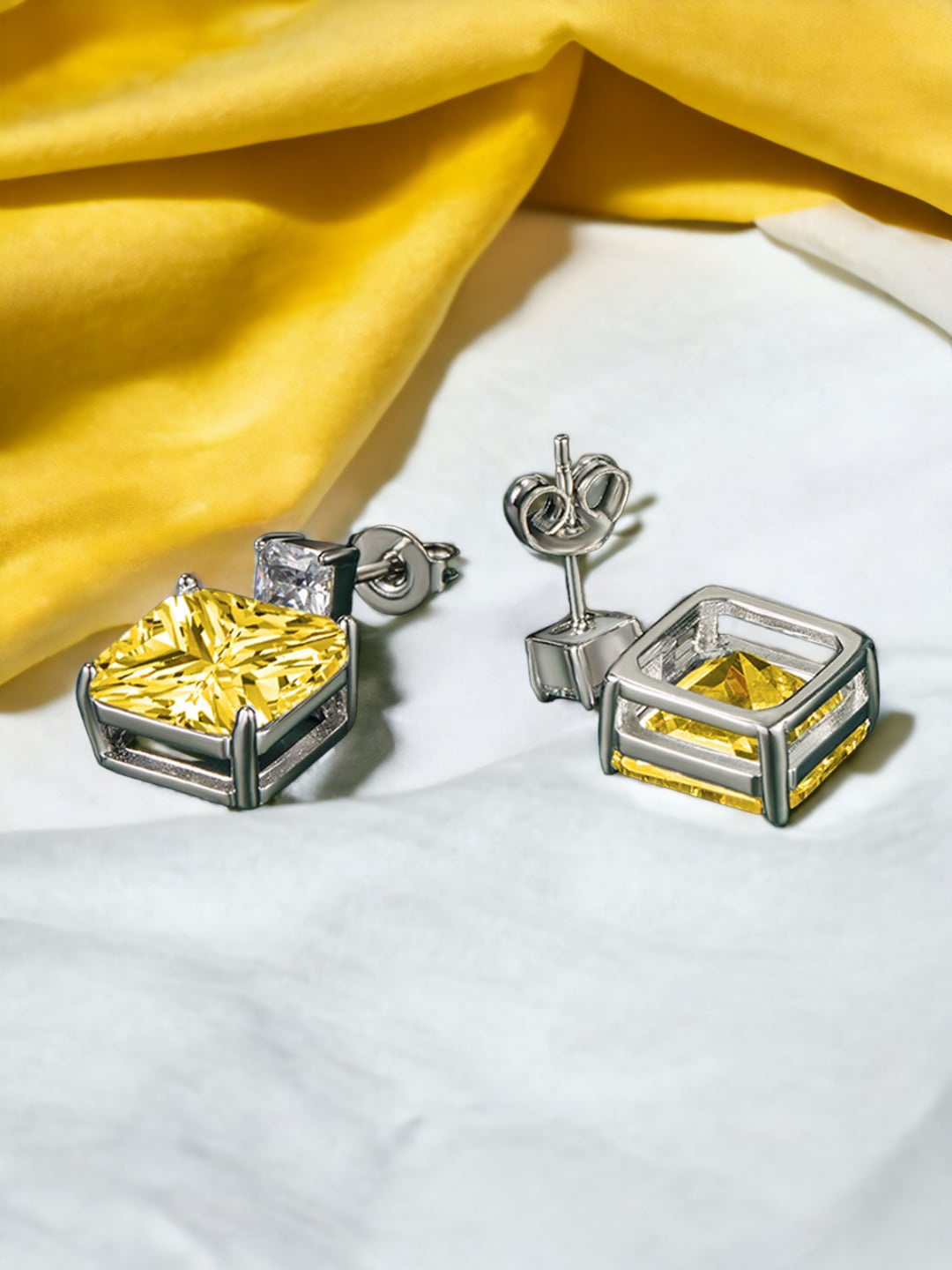 

Designs & You Silver Plated Square Shaped Cubic Zirconia Studs, Yellow
