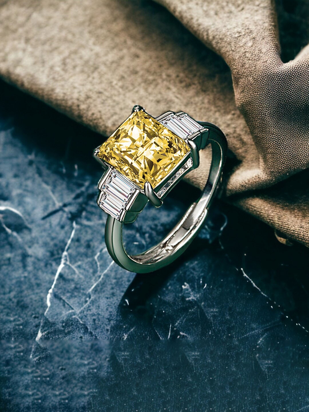 

Designs & You Silver-Plated CZ Stone-Studded Adjustable Finger Ring