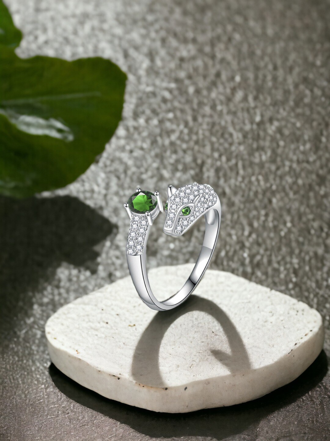 

Designs & You Silver-Plated CZ Stone-Studded Adjustable Finger Ring