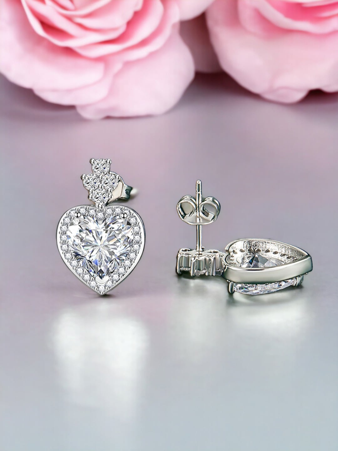 

Designs & You Silver Plated Cubic Zirconia Studded Drop Earrings