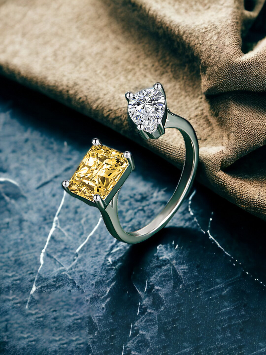 

Designs & You Silver-Plated CZ Stone-Studded Adjustable Finger Ring