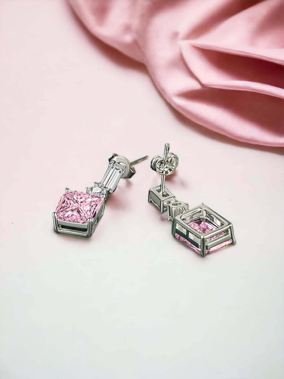 

Designs & You Silver-Plated Cubic Zirconia Studded Geometric Drop Earrings