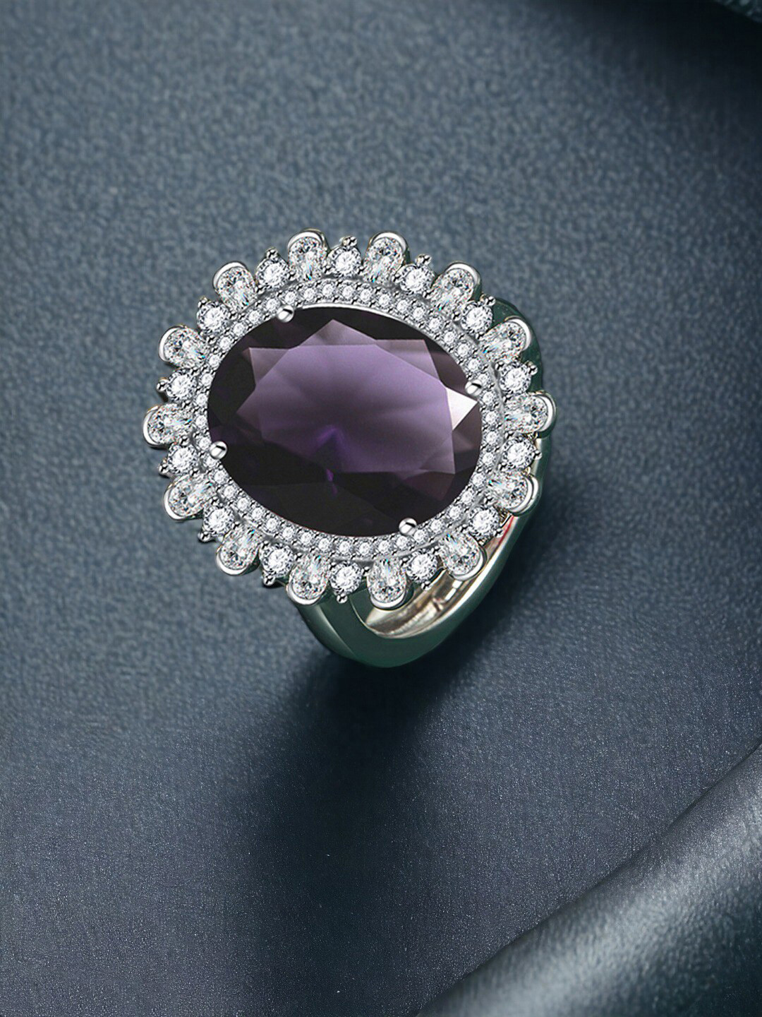 

Designs & You Silver-Plated Cubic Zirconia-Studded Adjustable Finger Ring