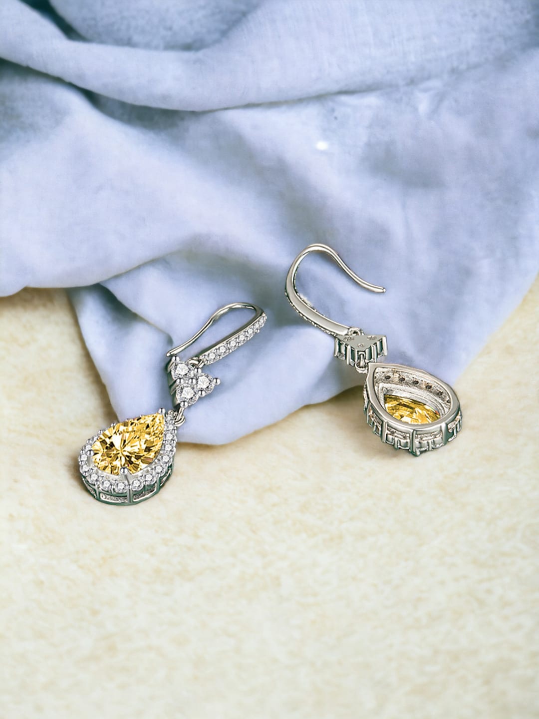 

Designs & You Silver-Plated Cubic Zirconia Studded Contemporary Drop Earrings