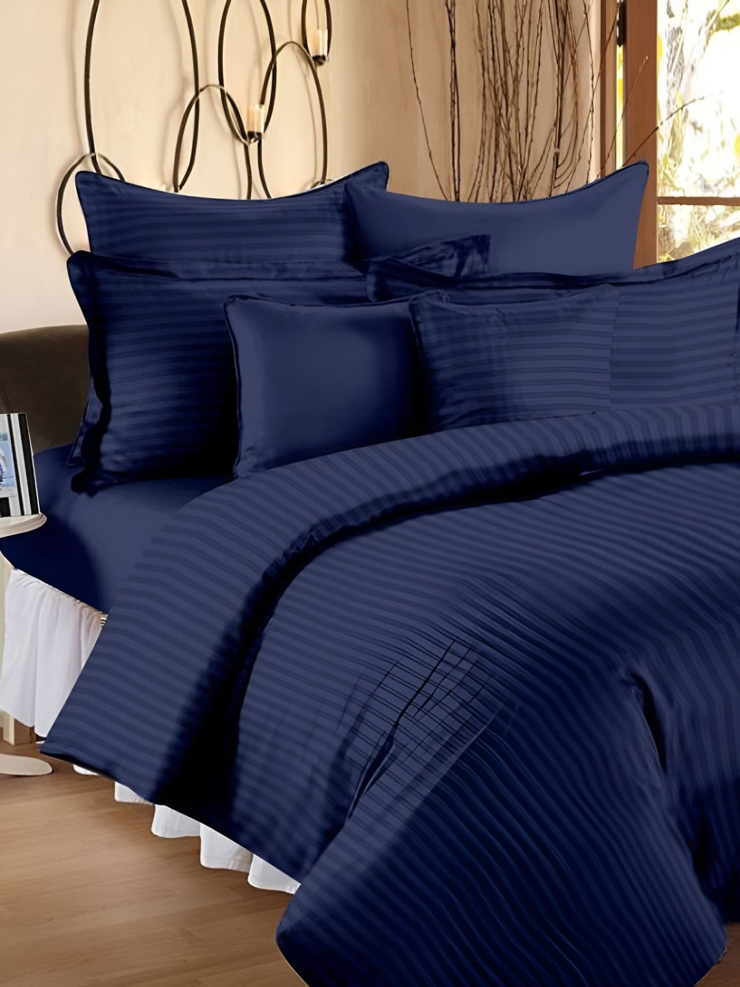 

LINENOVATION Dark Blue Striped Cotton Single Duvet Cover