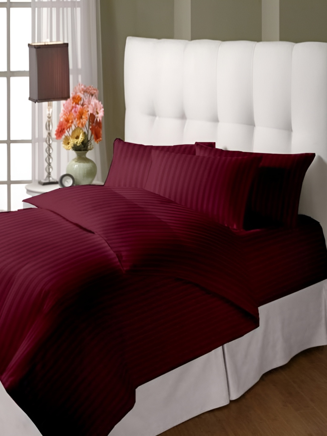 

LINENOVATION Maroon Striped Cotton Single Duvet Cover