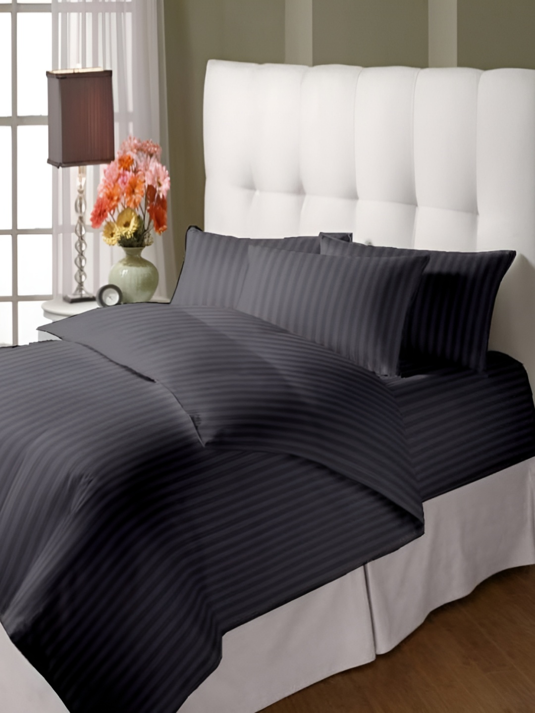 

LINENOVATION Grey Striped Cotton Single Duvet Cover