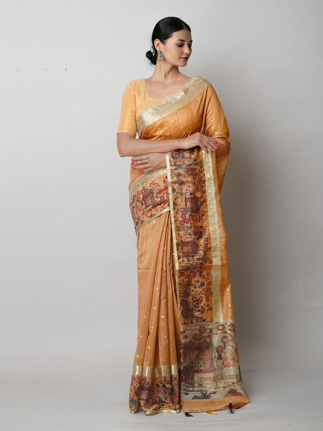 

Unnati Silks Ethnic Motifs Woven Design Banarasi Saree, Yellow