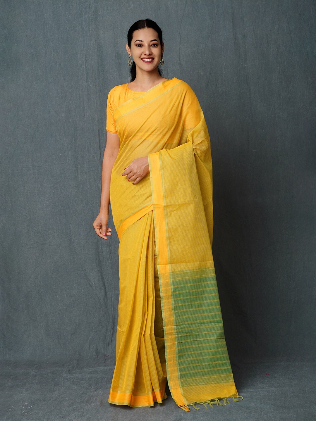 

Unnati Silks Pure Cotton Handloom Mangalagiri Saree, Yellow