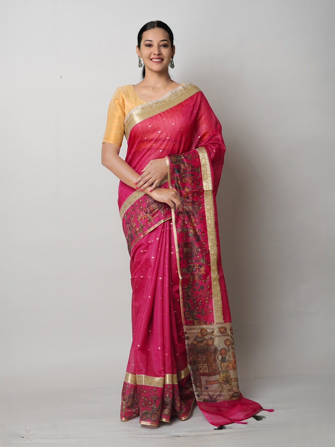 

Unnati Silks Ethnic Motifs Woven Design Zari Detail Banarasi Saree, Red