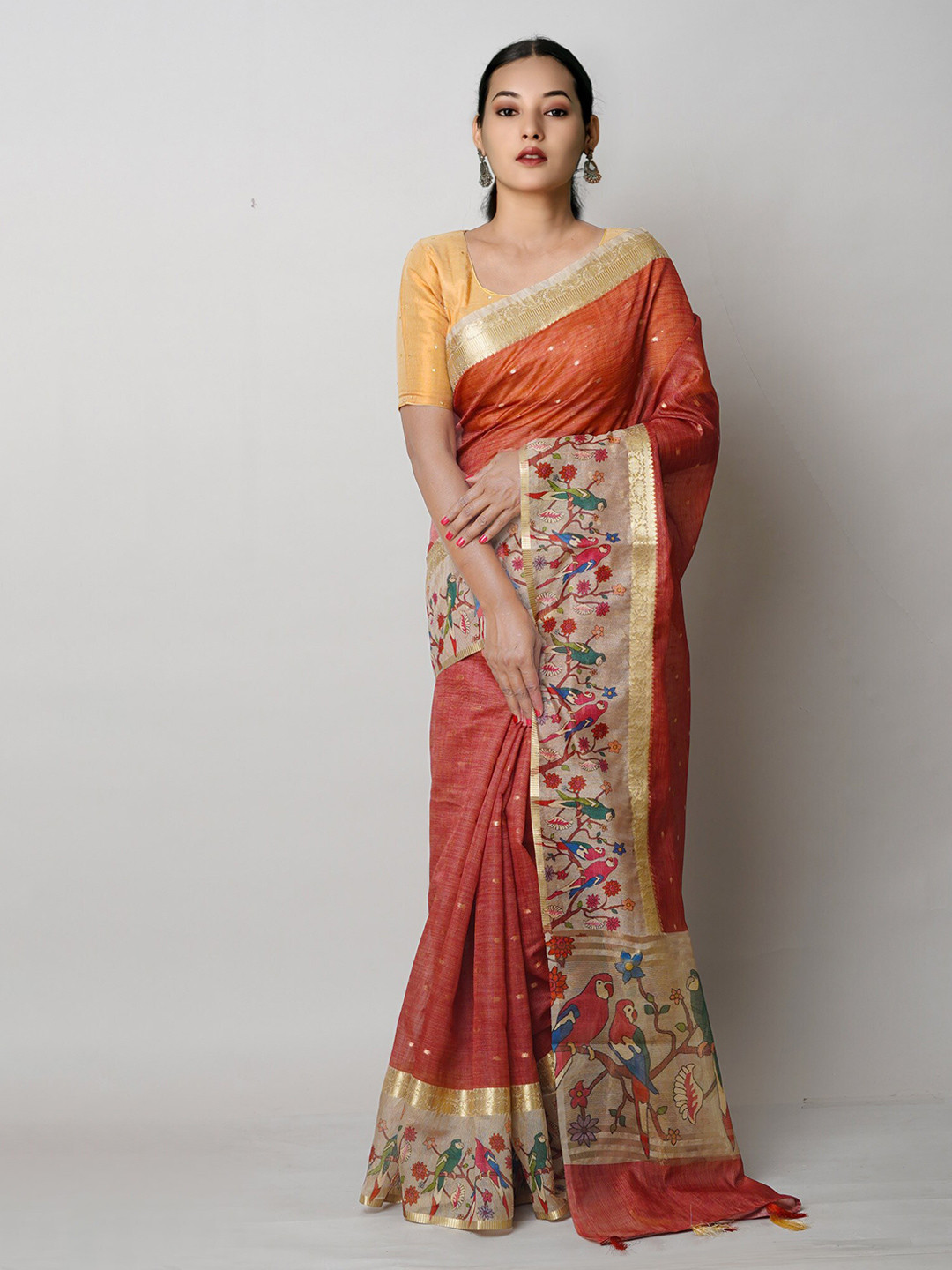 

Unnati Silks Ethnic Motifs Banarasi Saree, Orange