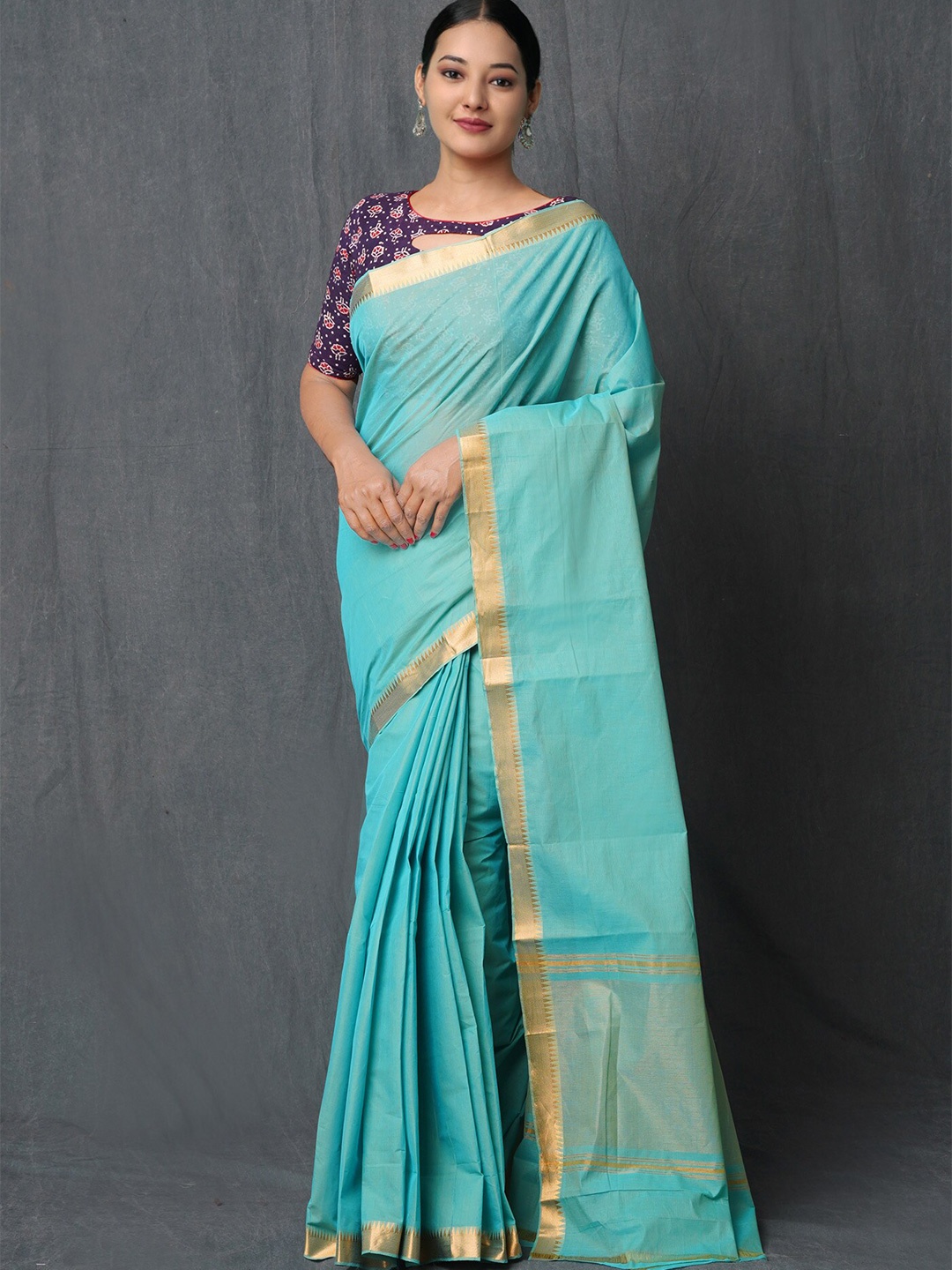 

Unnati Silks Pure Cotton Mangalagiri Saree, Blue