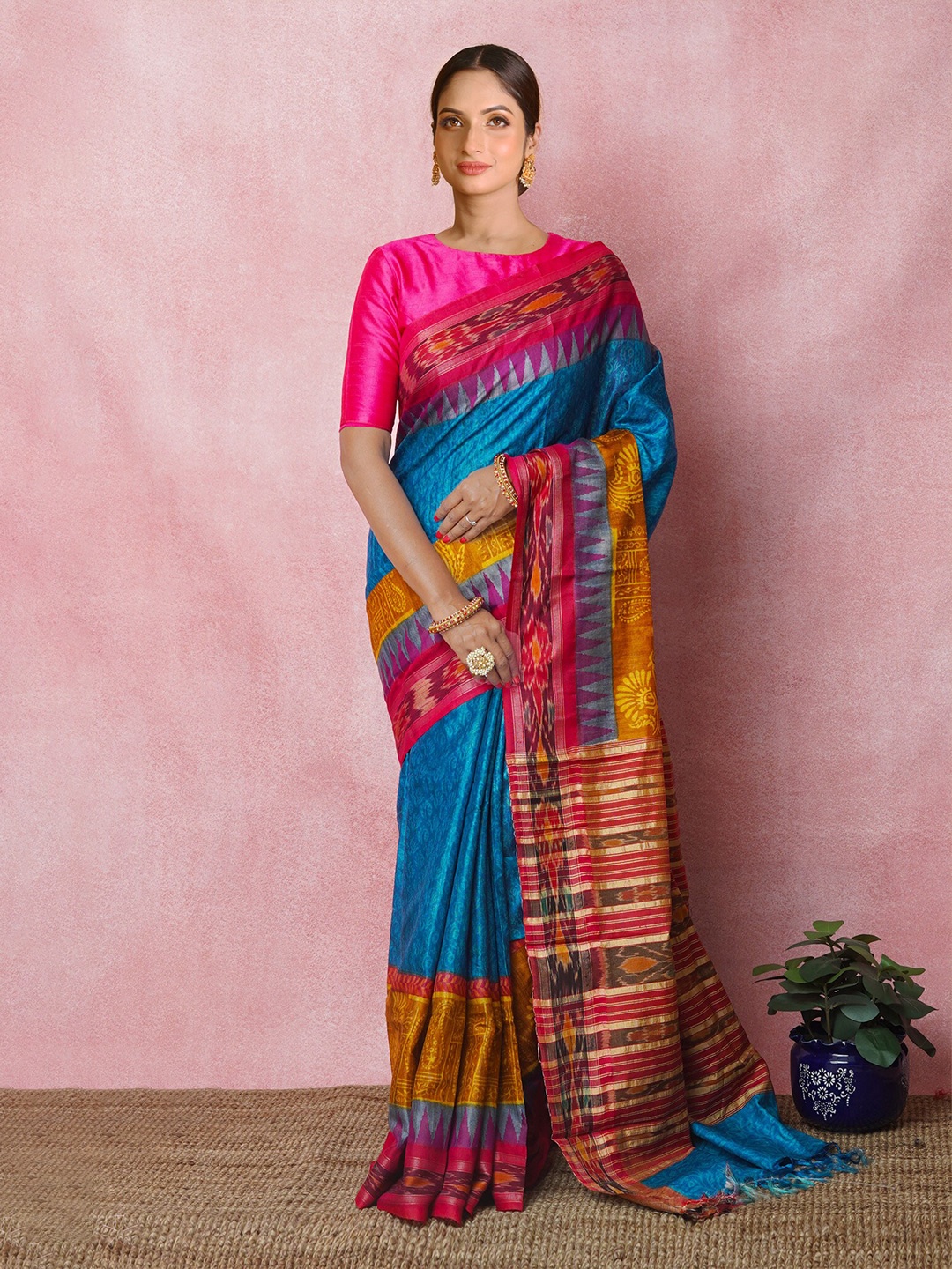 

Unnati Silks Ethnic Motifs Printed Pure Silk Tussar Saree, Blue