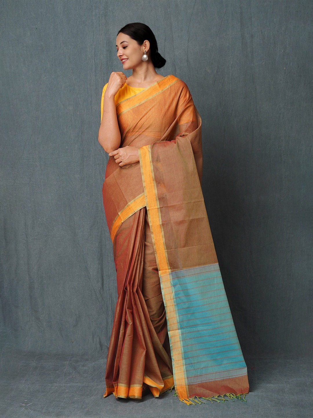 

Unnati Silks Woven Design Pure Cotton Handloom Mangalagiri Saree, Brown