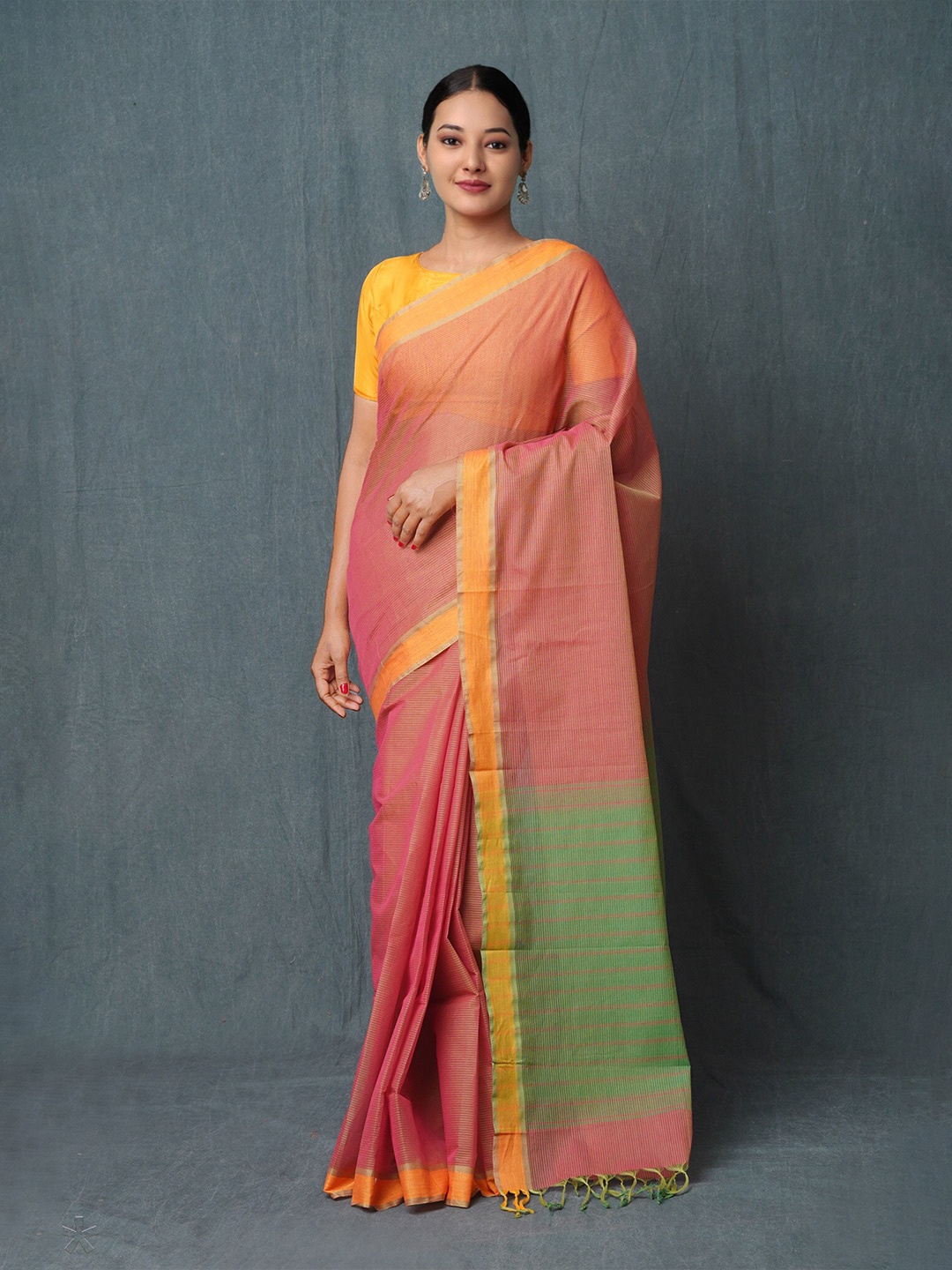 

Unnati Silks Pure Cotton Mangalagiri Saree, Pink