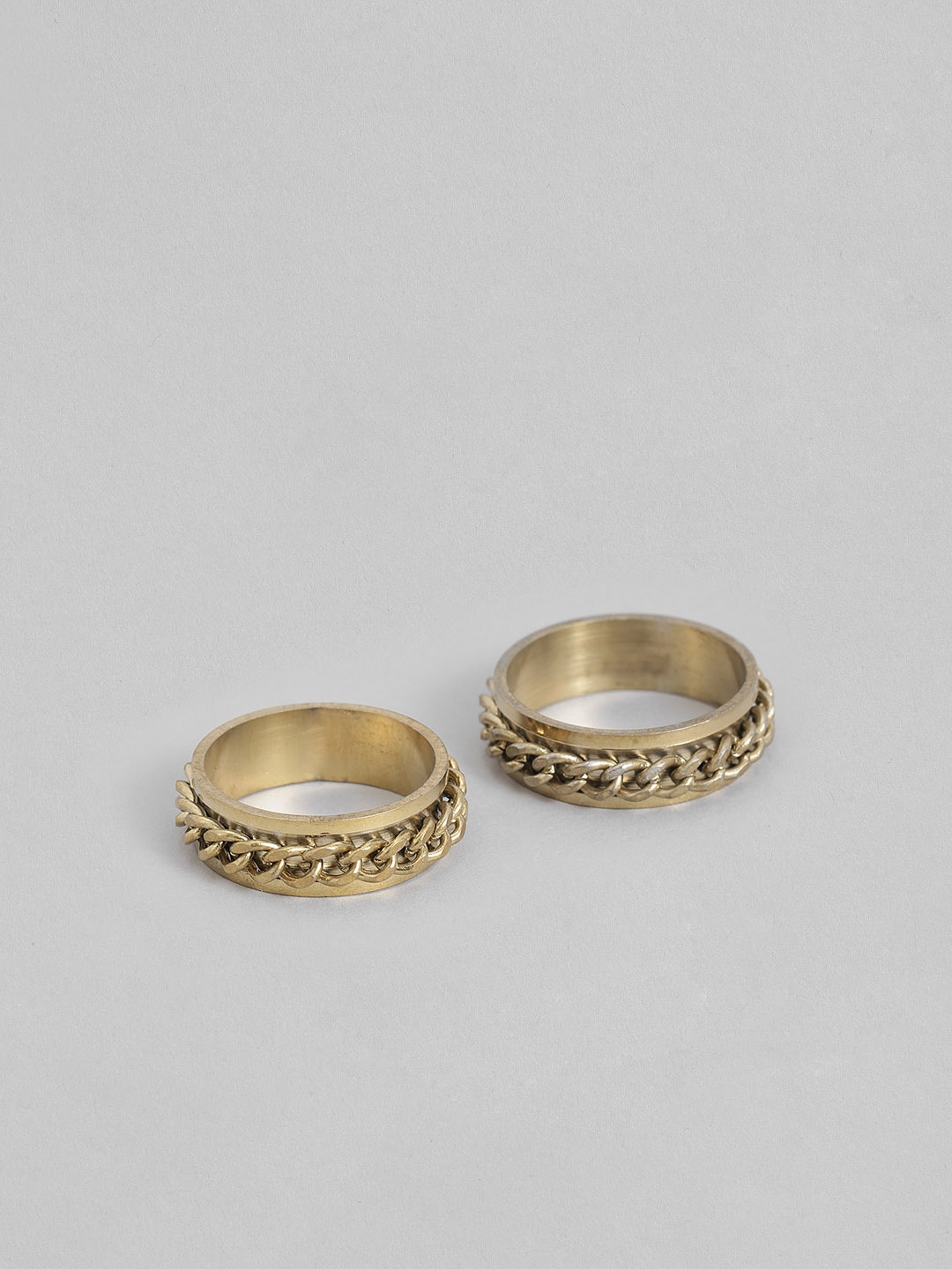 

DressBerry Women Set Of 2 Textured Finger Rings, Gold