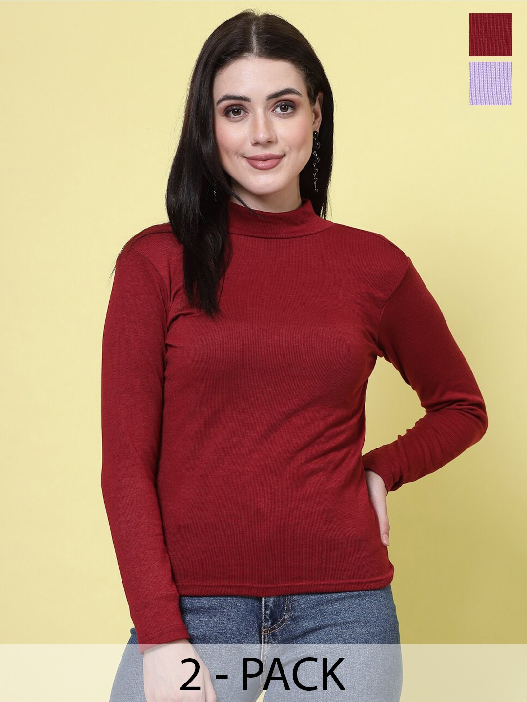 

Clora Creation Pack Of 2 High Neck Top, Red