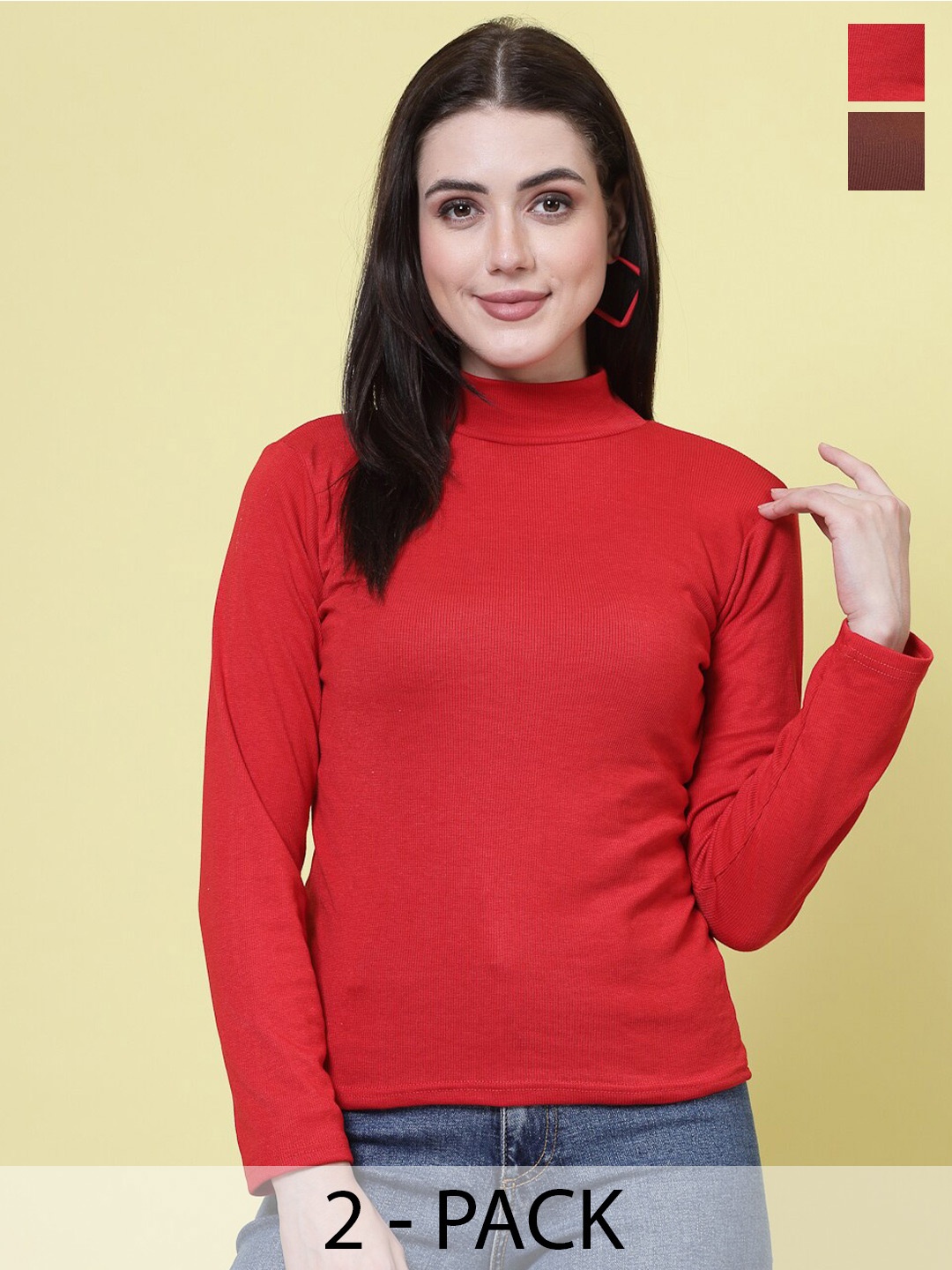 

Clora Creation Pack Of 2 High Neck Top, Red