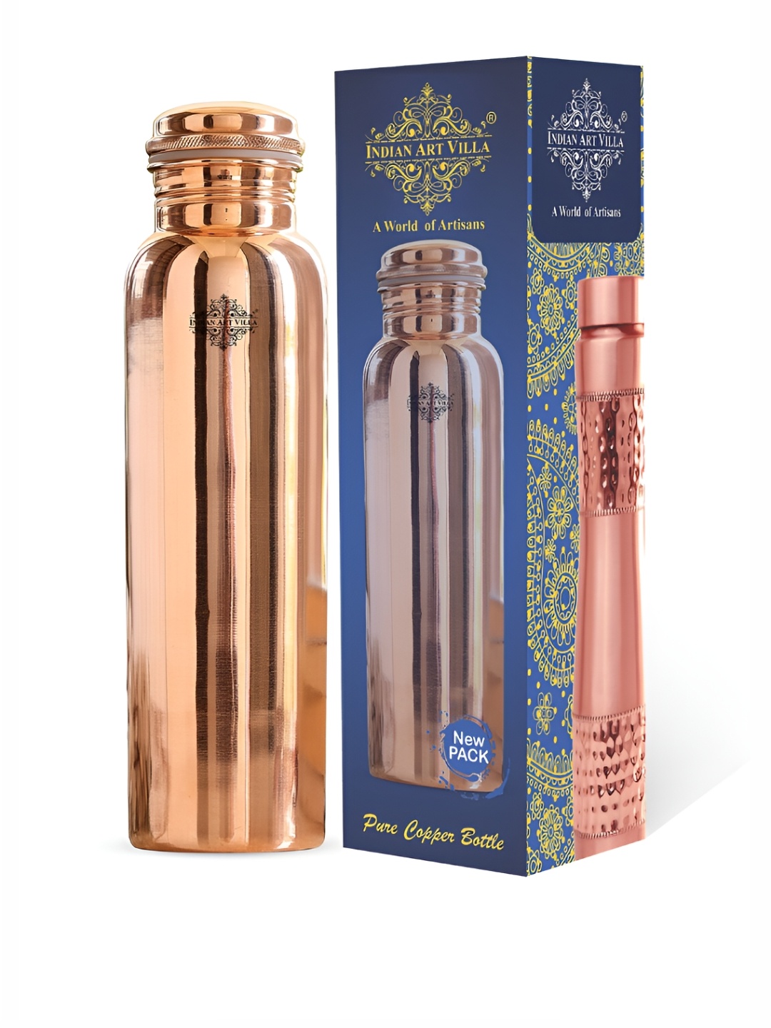

INDIAN ART VILLA Copper Water Bottle 1.05 L, Brown