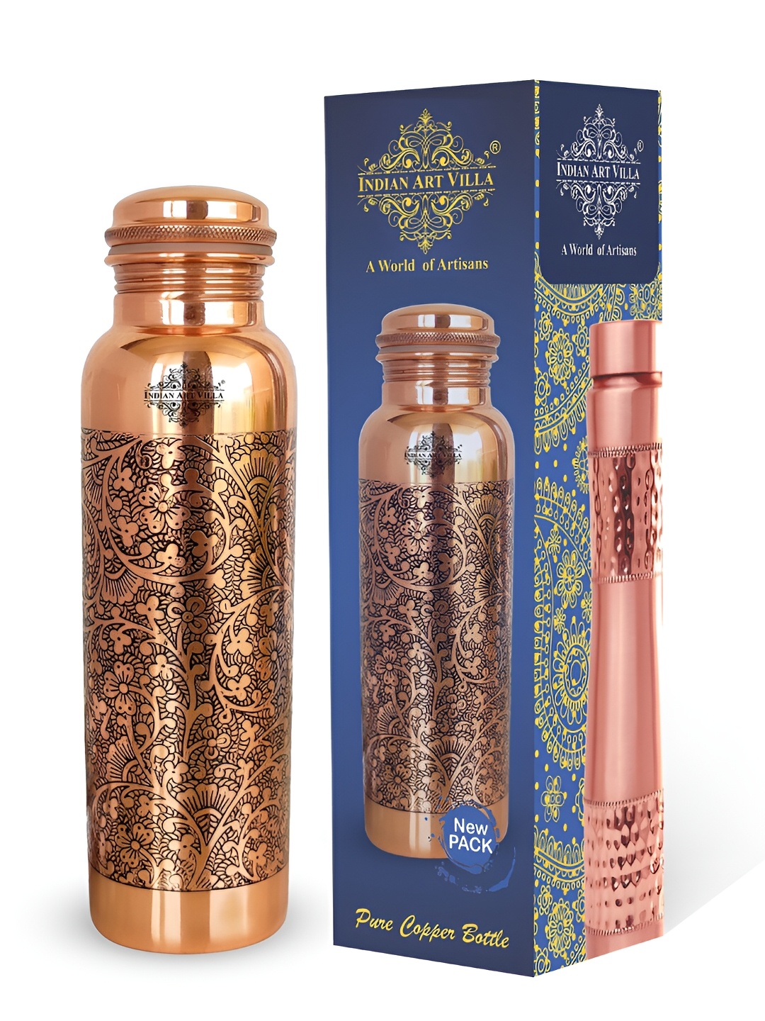 

INDIAN ART VILLA Printed Copper Water Bottle 1.05 L, Brown