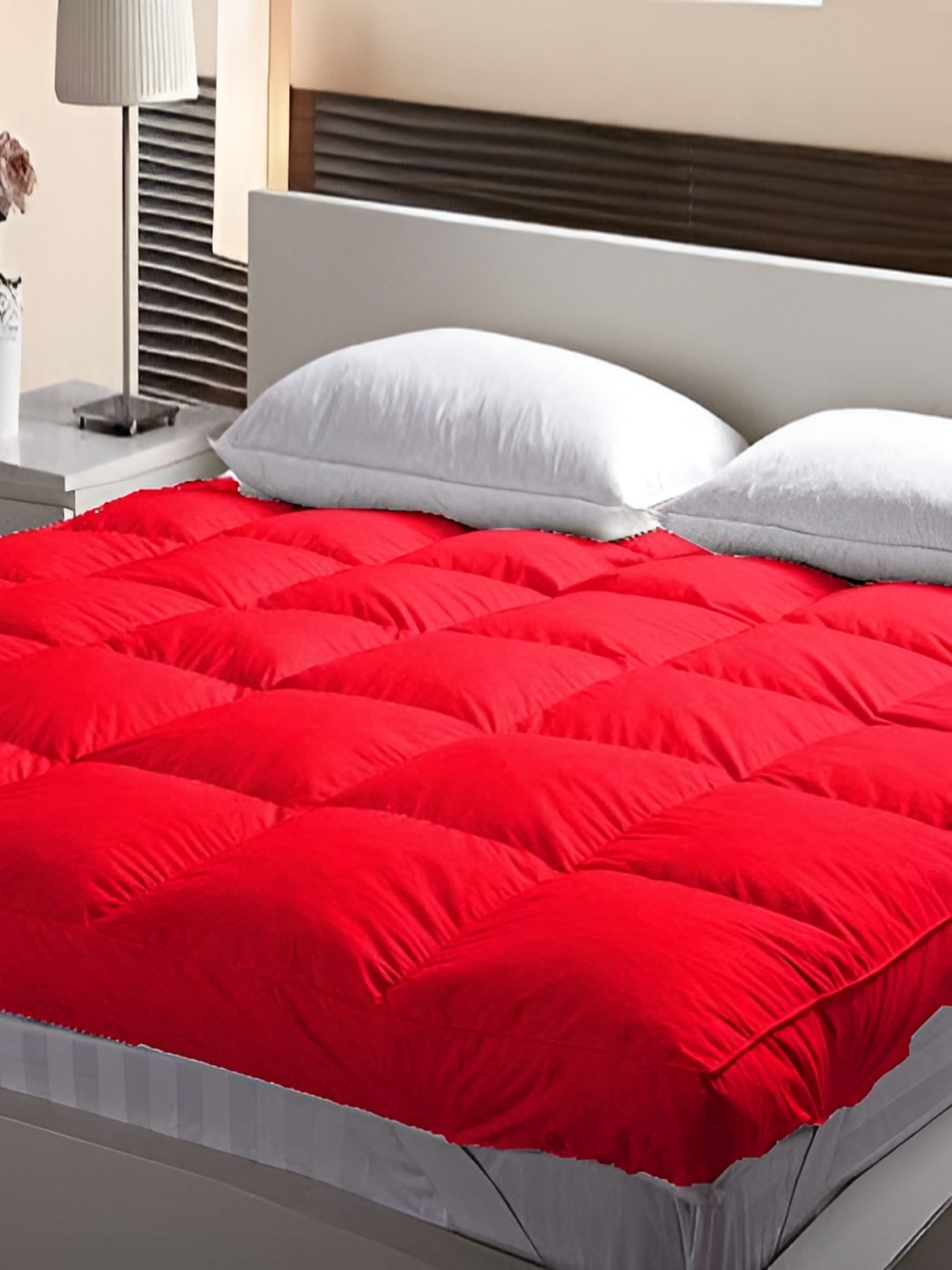 

LINENOVATION Red Breathable Bed Finest Imported Super Soft Mattress Protector