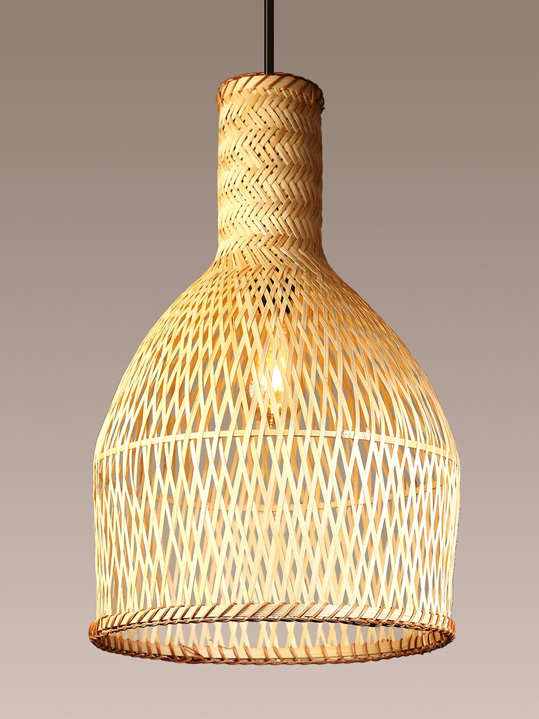 

HABERE INDIA Beige Semi-sphere Textured Wooden Adjustable Cord and Bulb Lamp