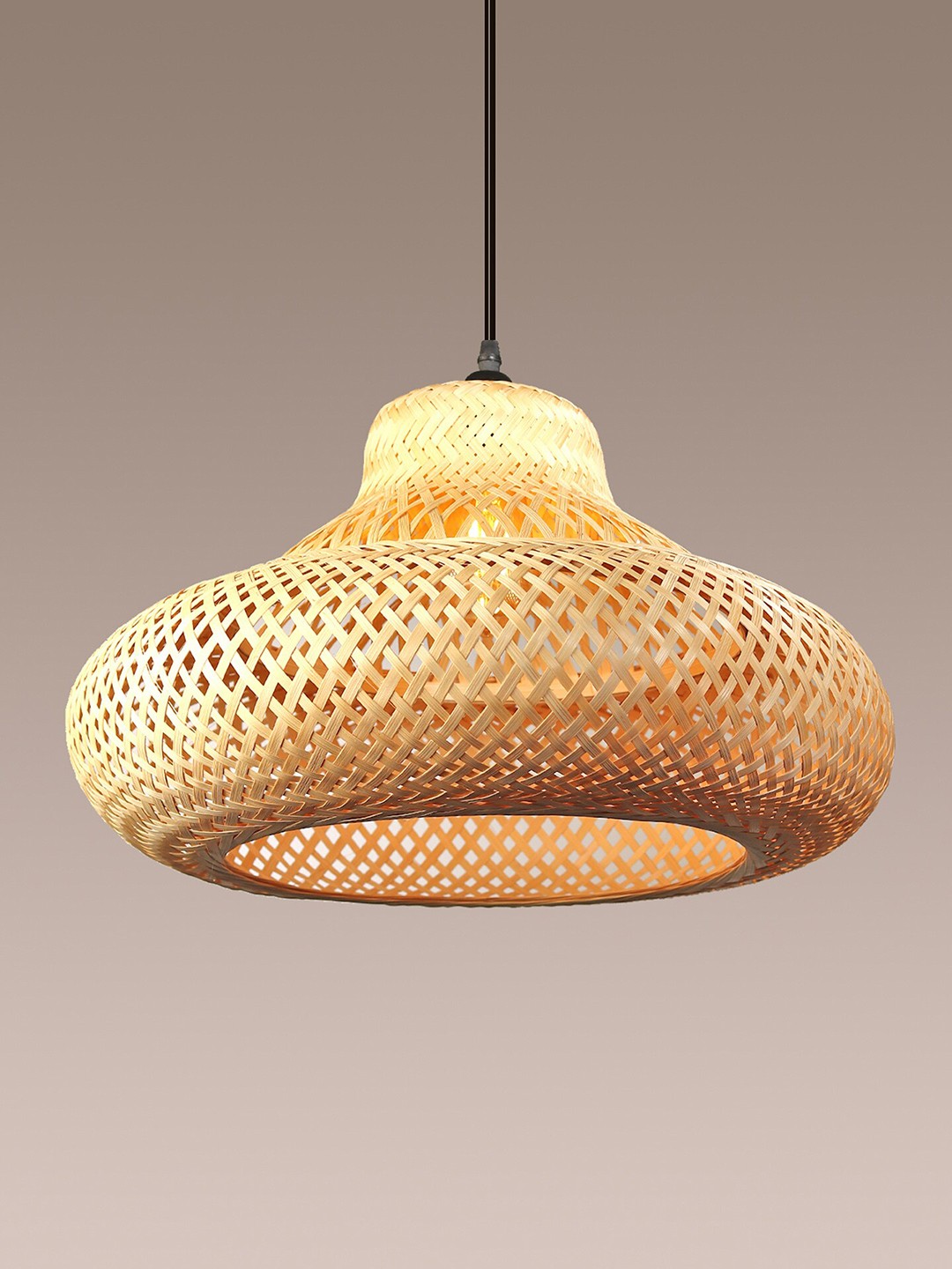 

HABERE INDIA Beige Abstract Shaped Textured Wooden Adjustable Cord and Bulb Lamp