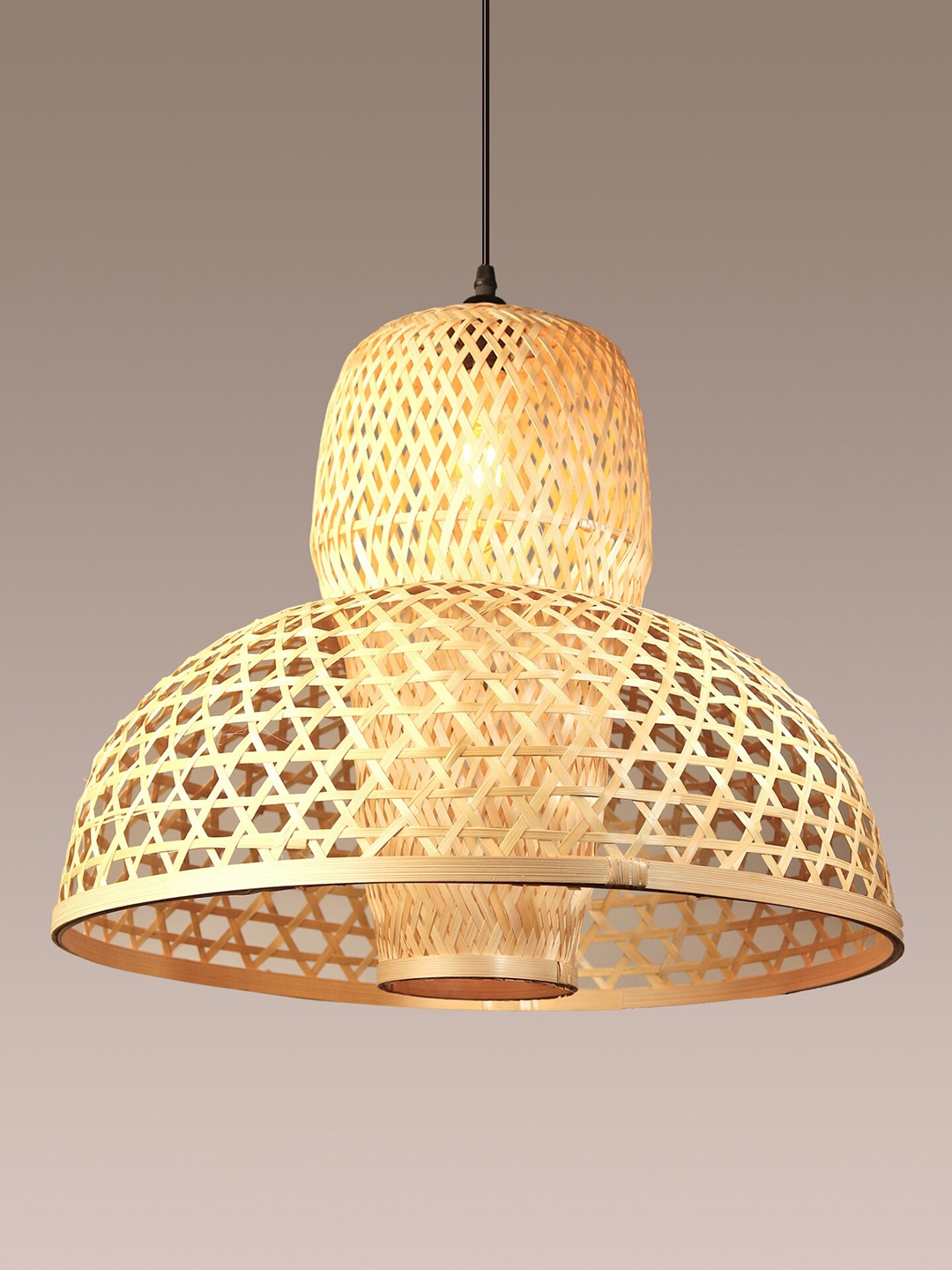 

HABERE INDIA Beige Semi-sphere Textured Wooden Adjustable Cord and Bulb Lamp