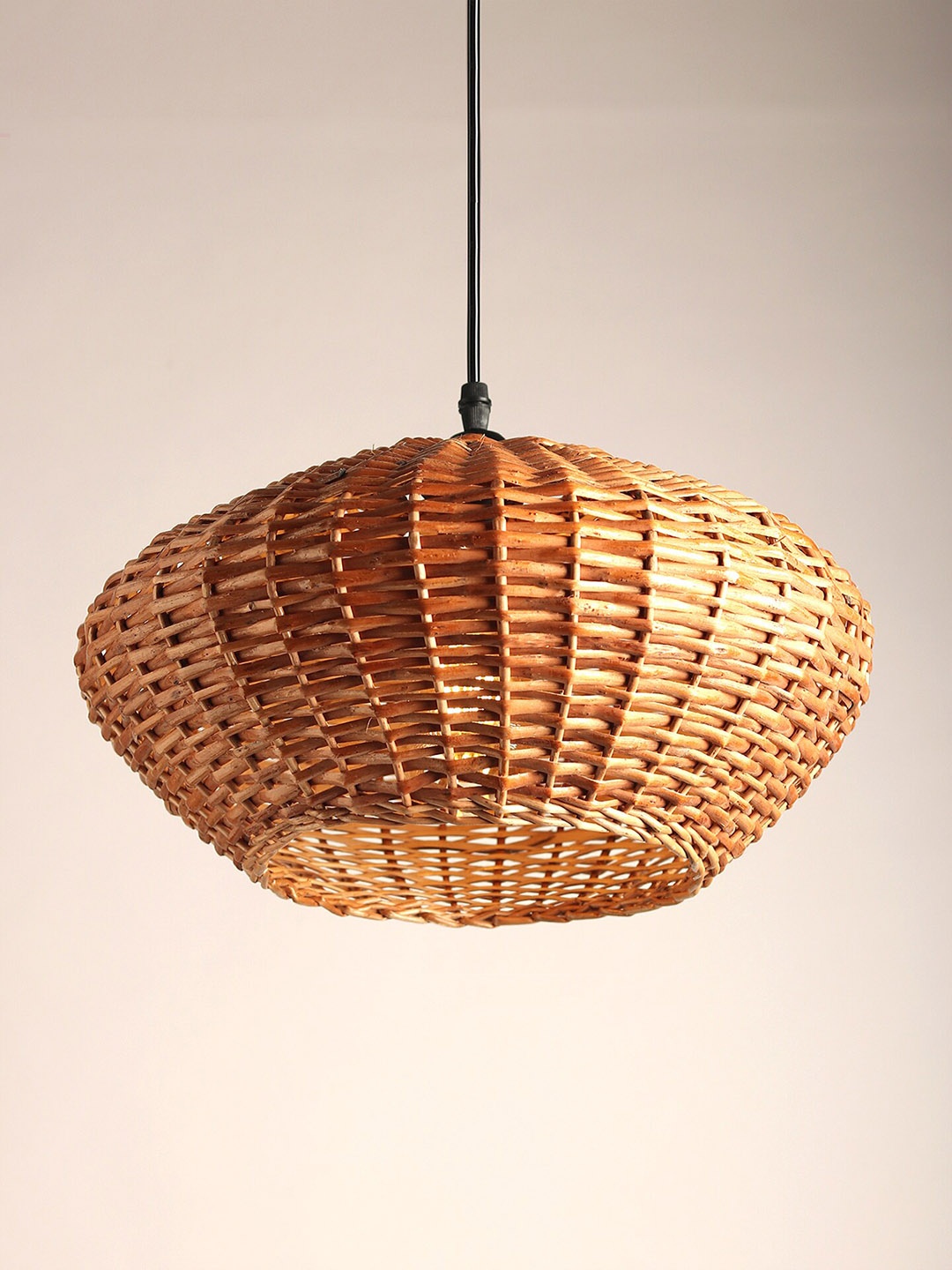 

HABERE INDIA Brown Semi-sphere Textured Wooden Adjustable Cord and Bulb Lamp