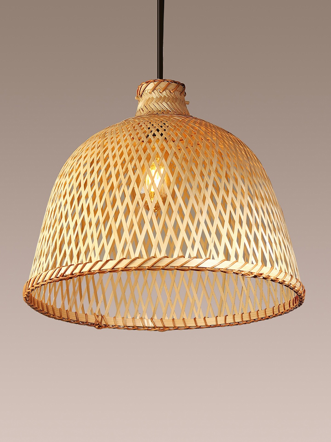 

HABERE INDIA Beige Semi-sphere Textured Wooden Adjustable Cord and Bulb Lamp