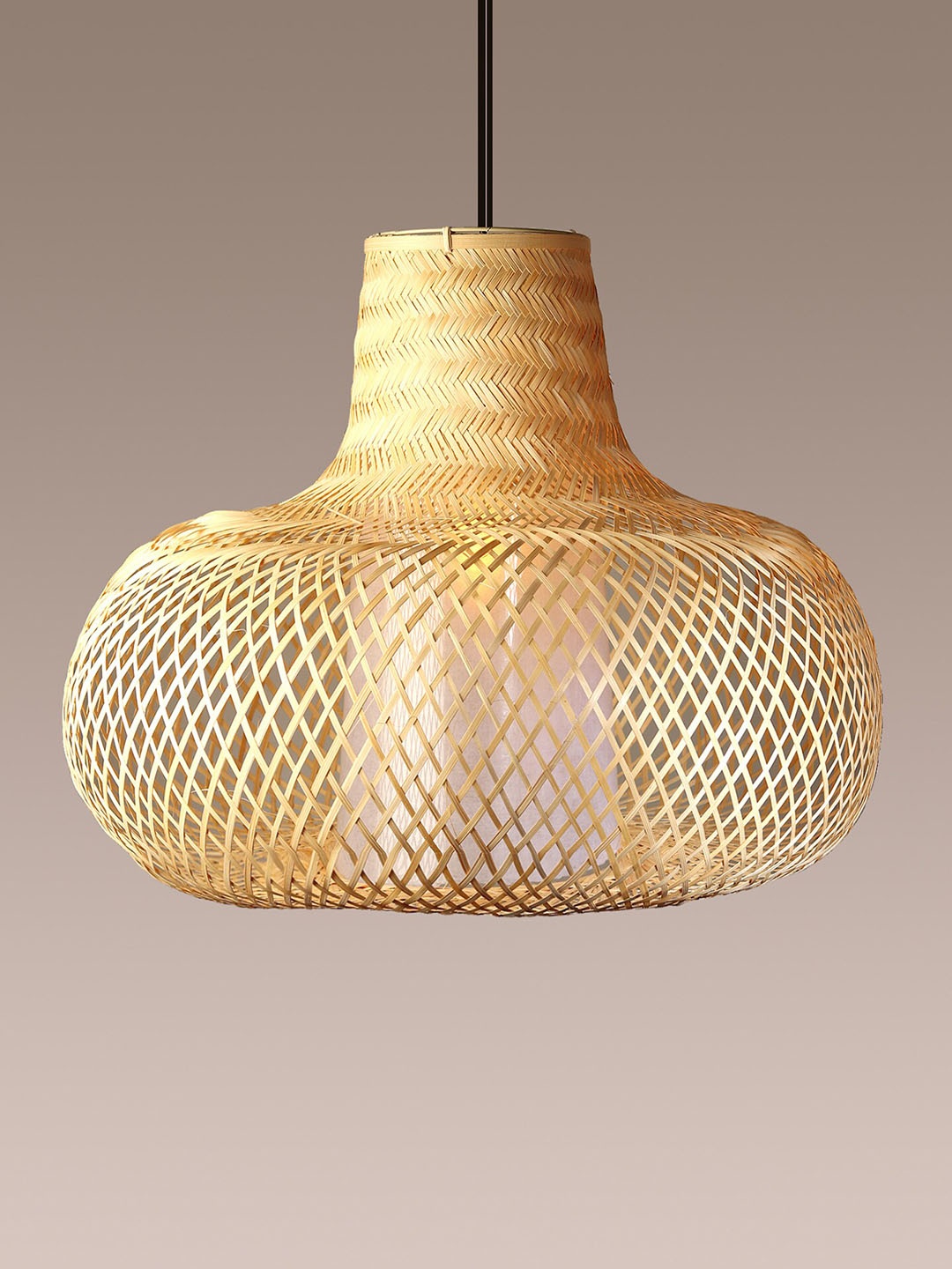 

HABERE INDIA Beige Semi-sphere Textured Wooden Adjustable Cord and Bulb Lamp