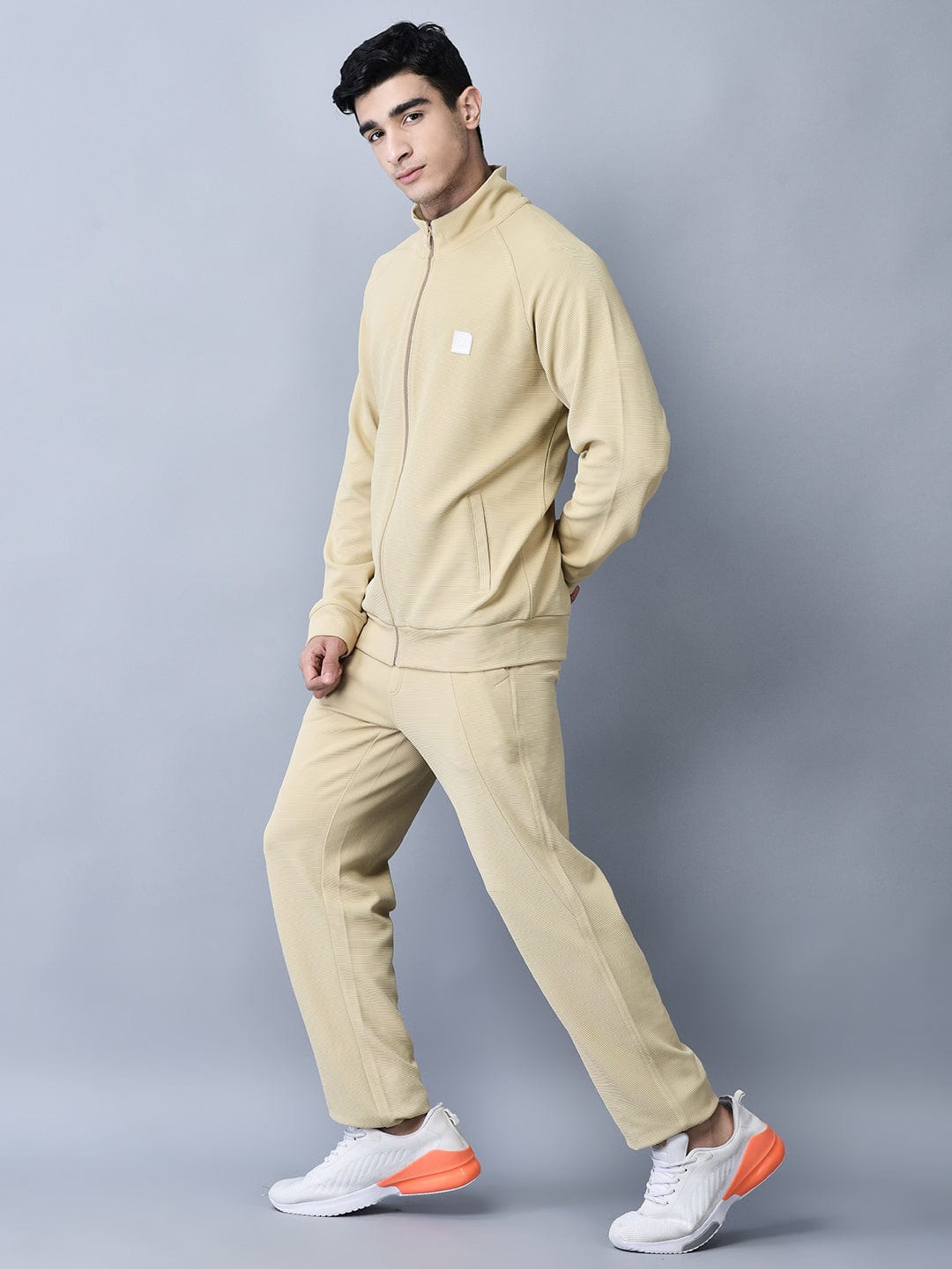 

Trenz Self Designed Mock Collar Boosted Fit Tracksuit, Beige