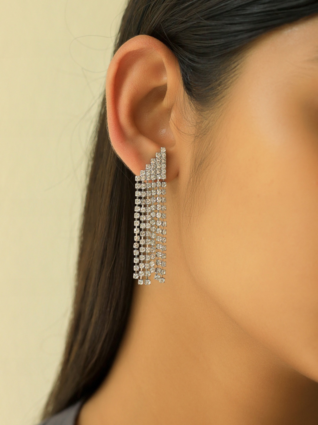 

Ayesha Contemporary Diamante Crystal Studded Tasselled Drop Earrings, Silver