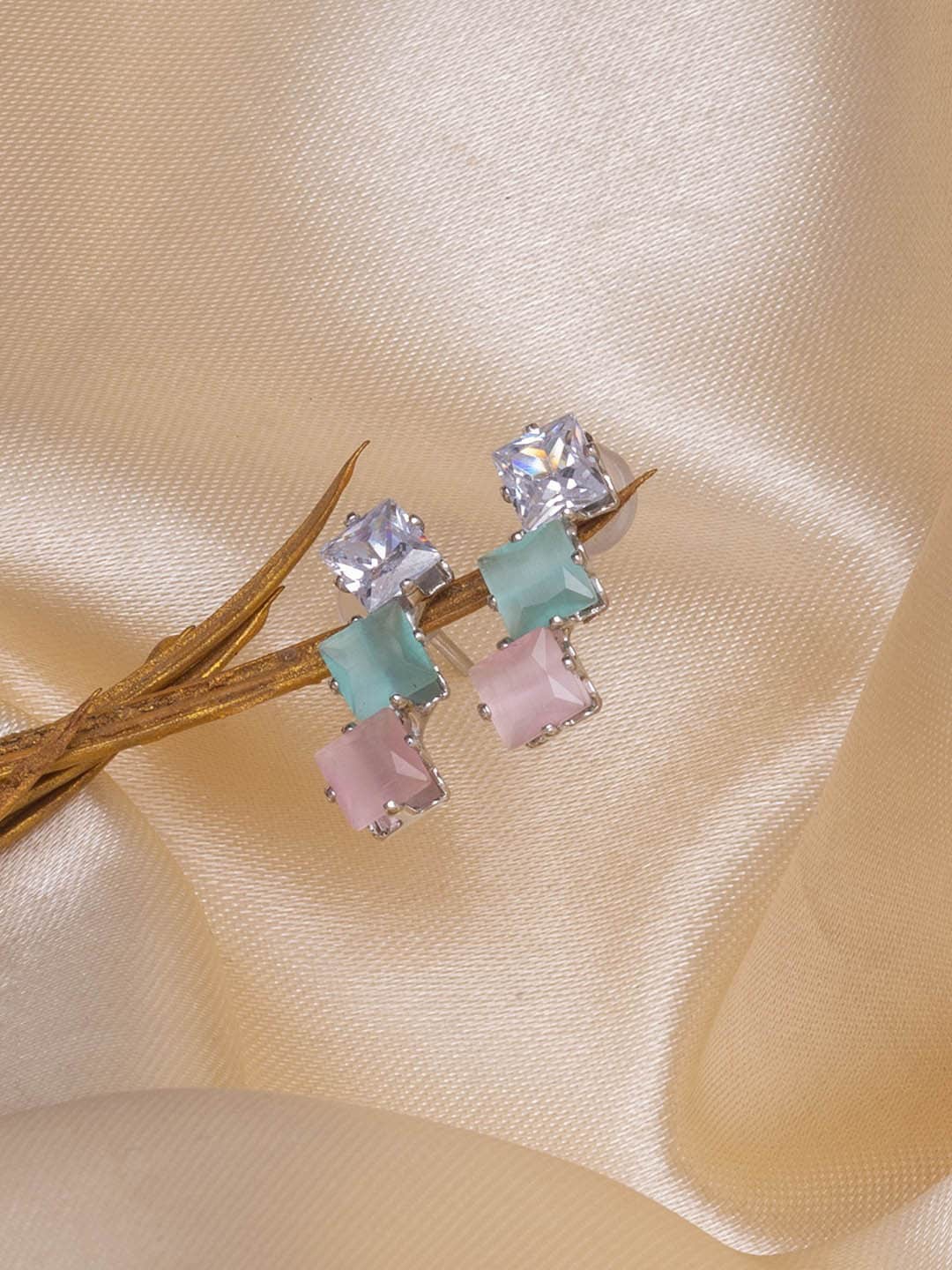 

Ayesha Triple Stone Studded Drop Earrings, Silver