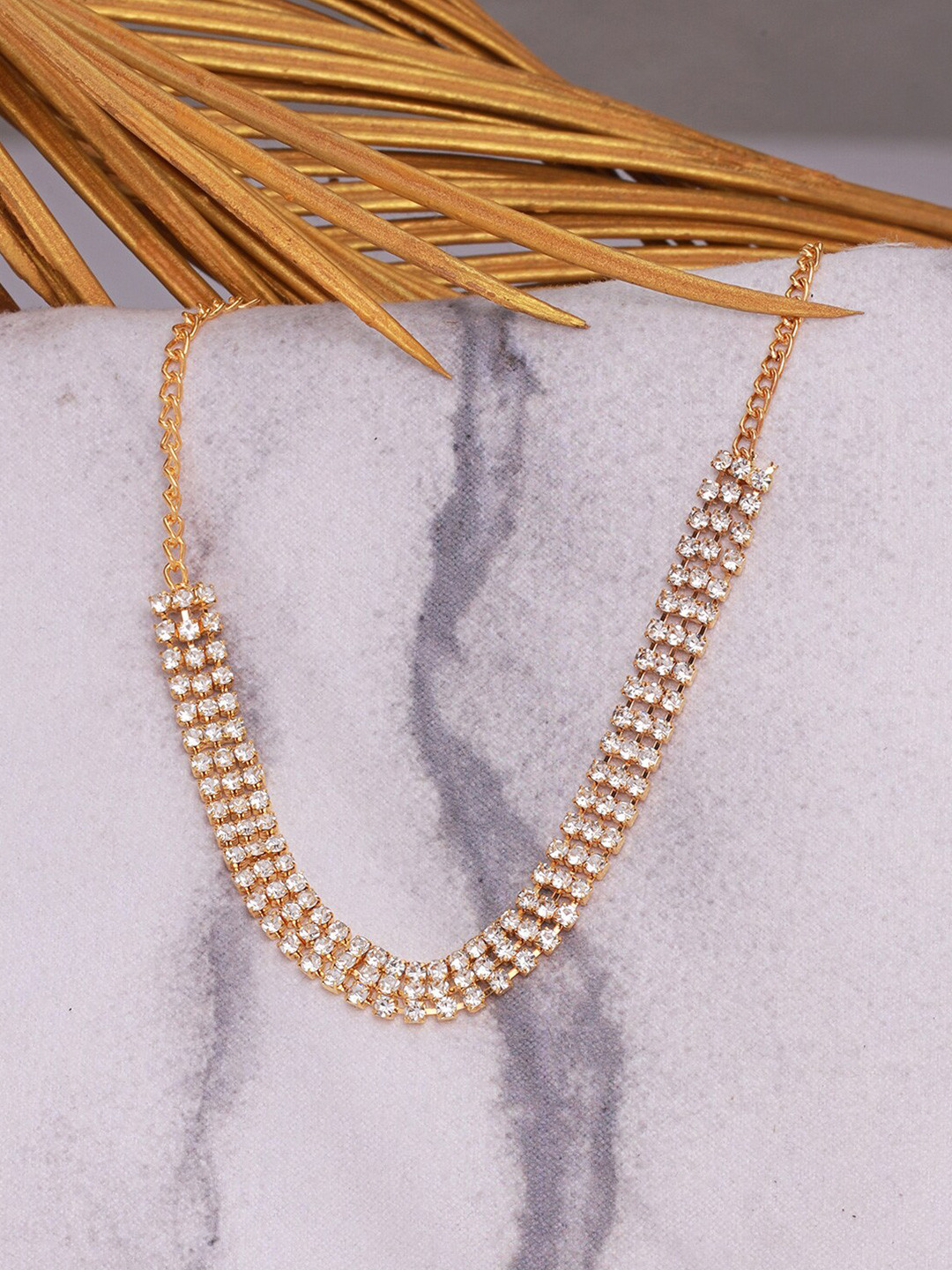 

Ayesha Three-Row Gold Diamonti Choker Necklace