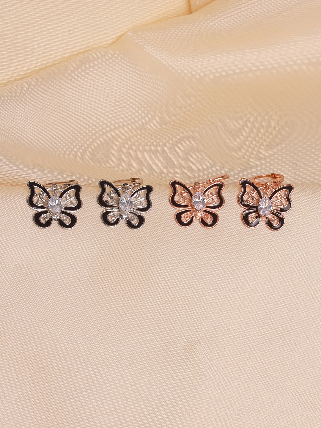 

Ayesha Set of 2 Hoop Earrings With Butterfly Danglers, Rose gold