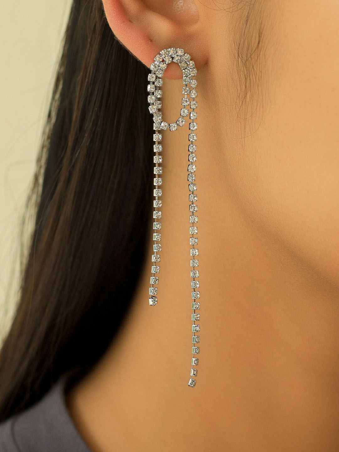 

Ayesha Contemporary Diamante Crystal Single Line Drop Tasselled Drop Earrings, Silver